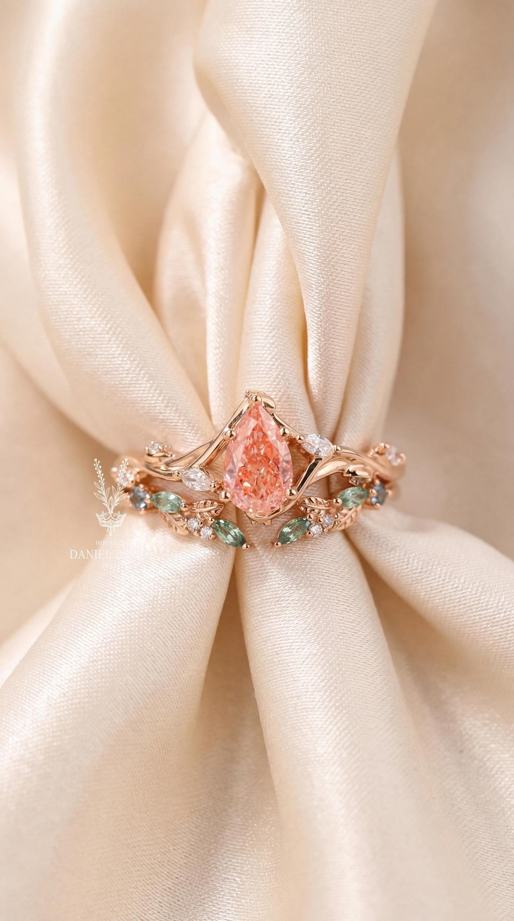 Pink Pear Lab Grown Diamond Engagement Ring – 14k Rose Gold Vine Band