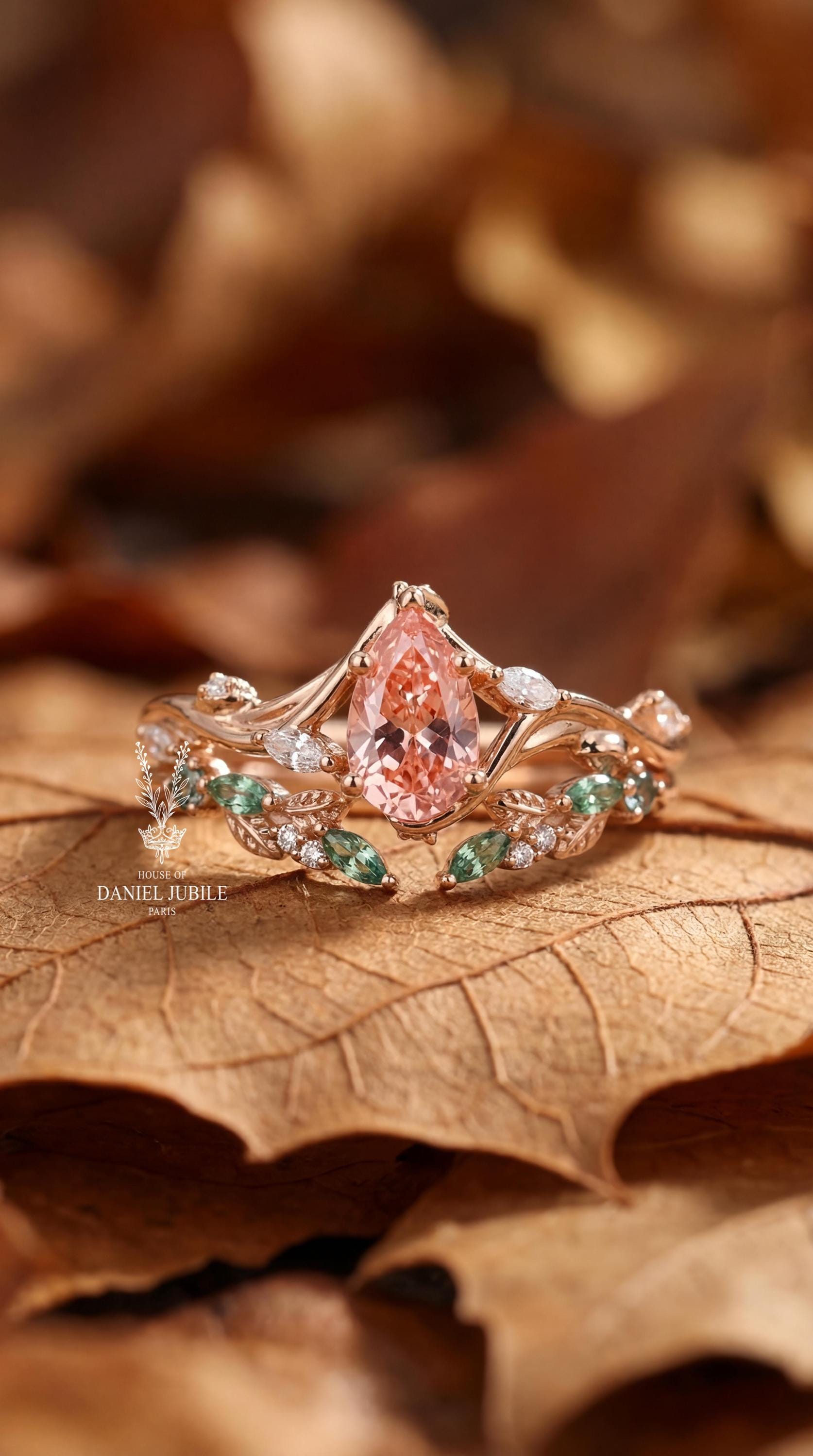 Pink Pear Lab Grown Diamond Engagement Ring – 14k Rose Gold Vine Band