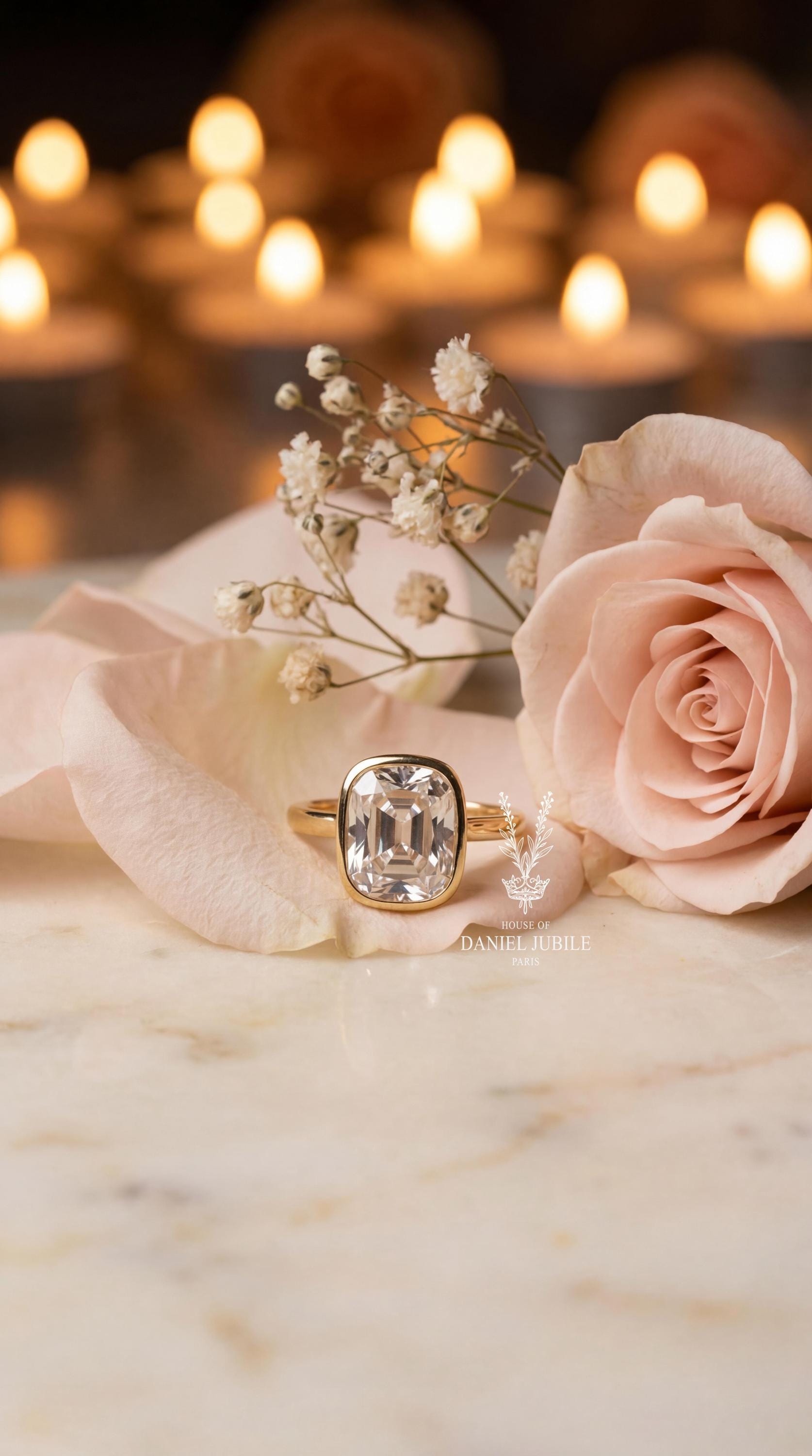 4ct Lab Grown Diamond Engagement Ring, 14k Gold Bezel Solitaire