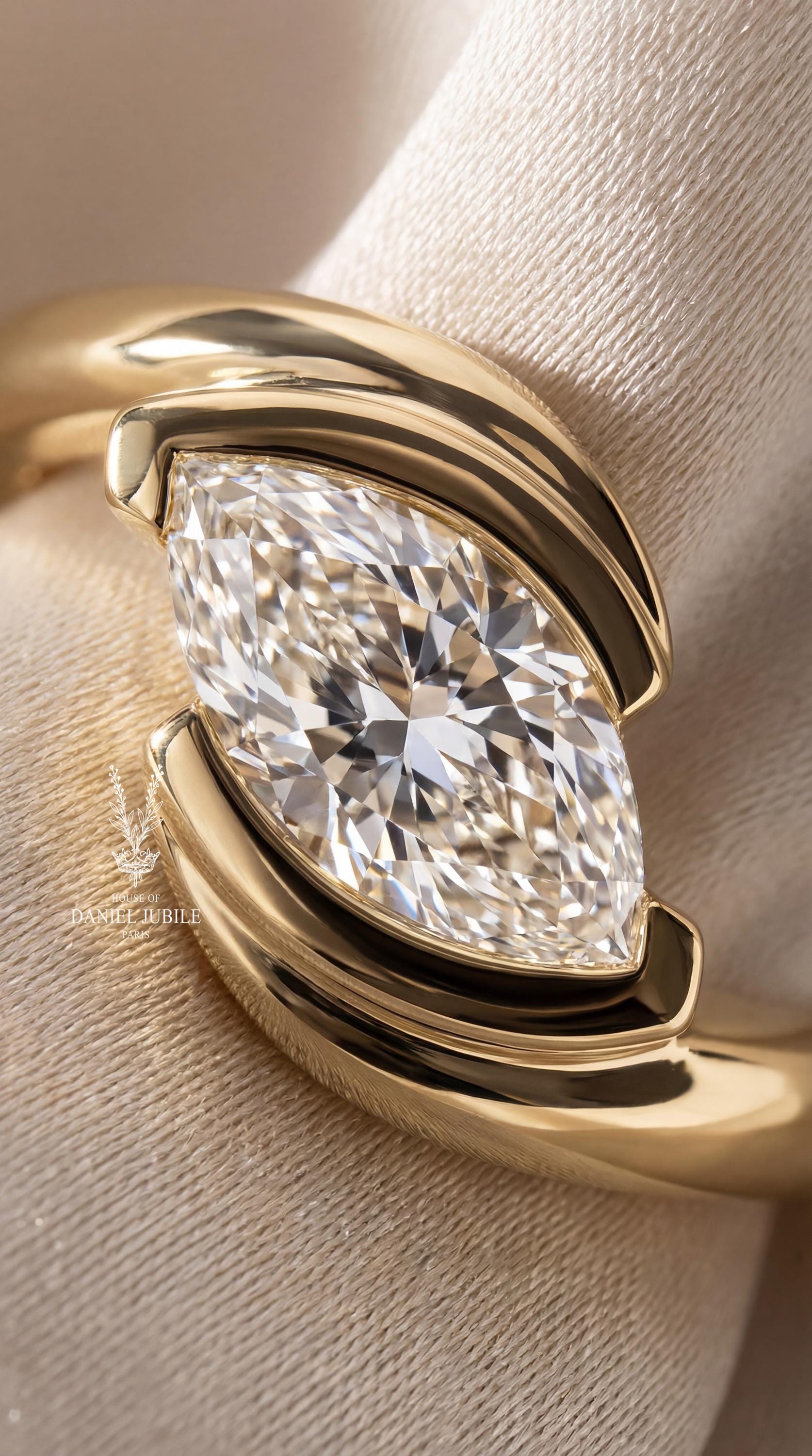 Marquise Lab Diamond Engagement Ring – 14k Gold Sculptural Bypass Ring