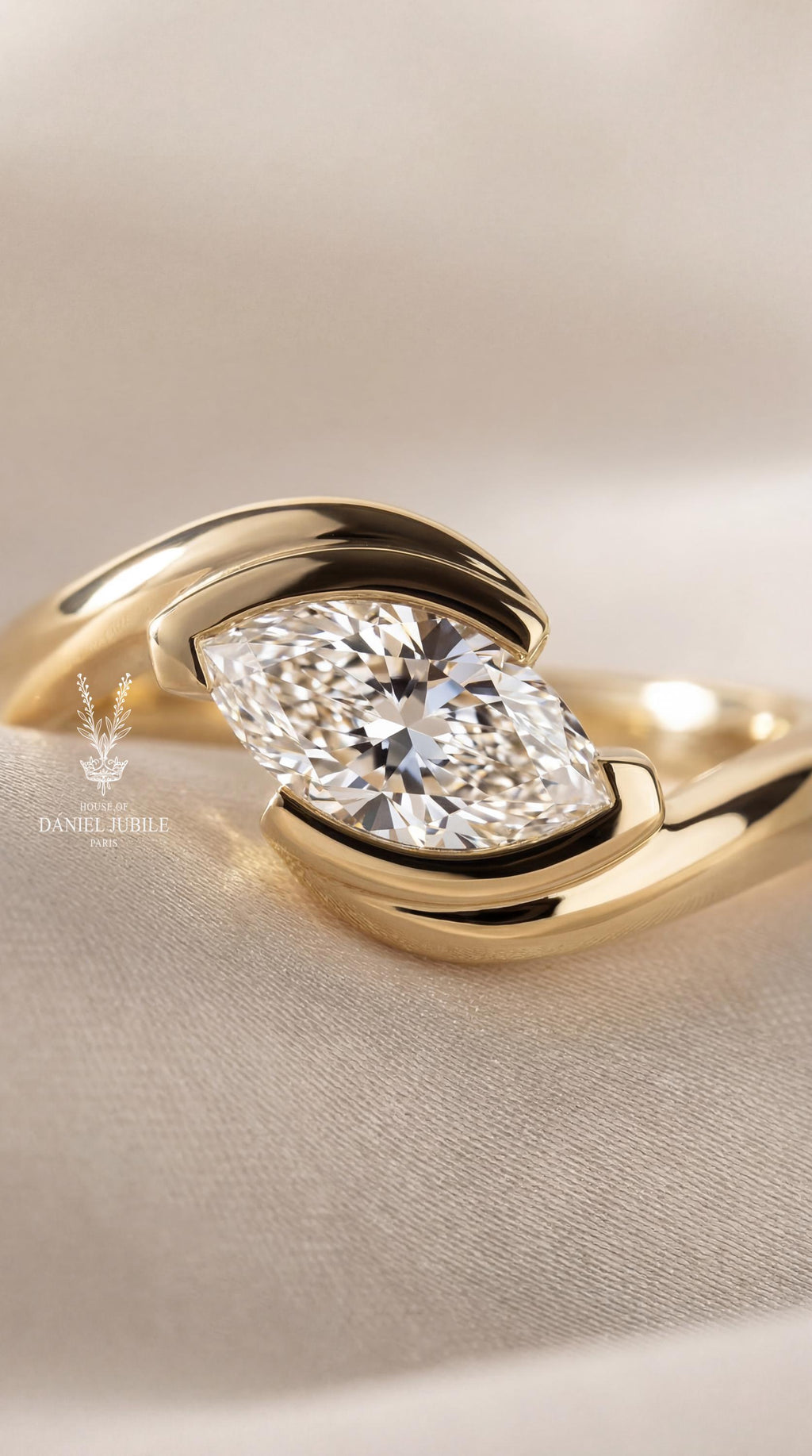 Marquise Lab Diamond Engagement Ring – 14k Gold Sculptural Bypass Ring