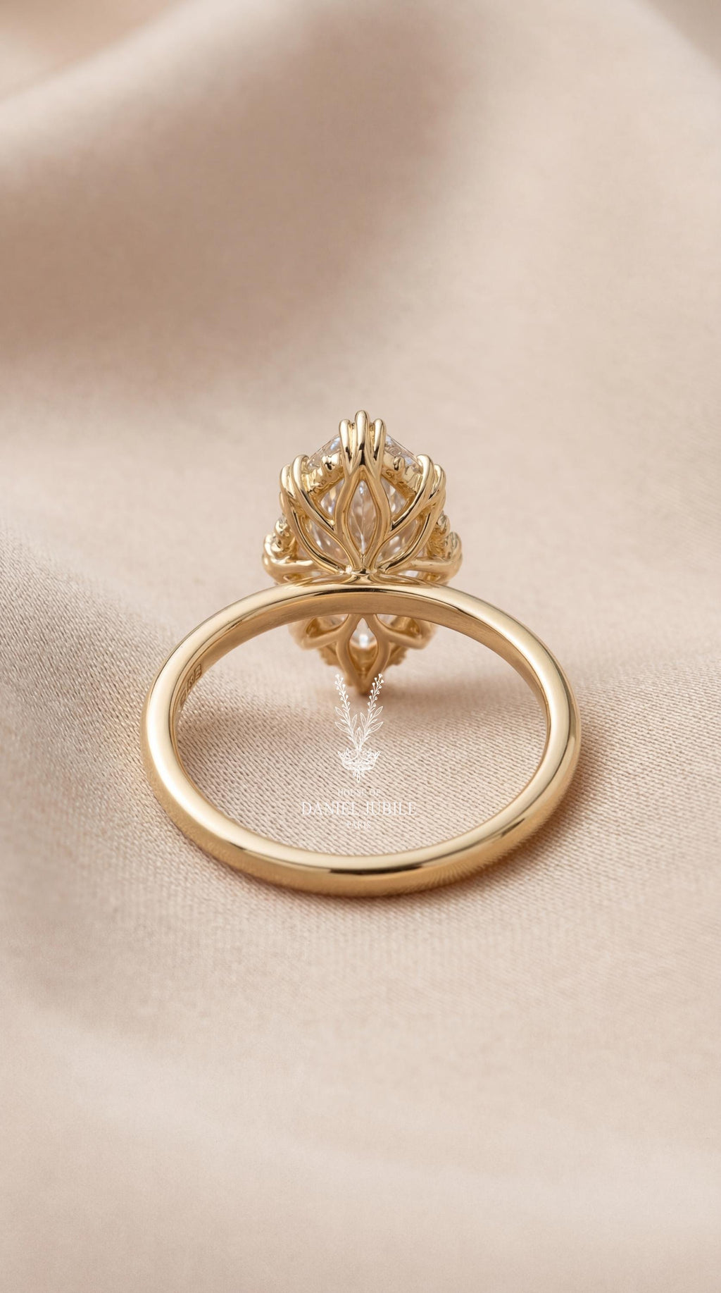 6.20ctw Marquise Cut Lab Diamond Ring – 14k Gold Floral Lotus Halo Engagement Ring