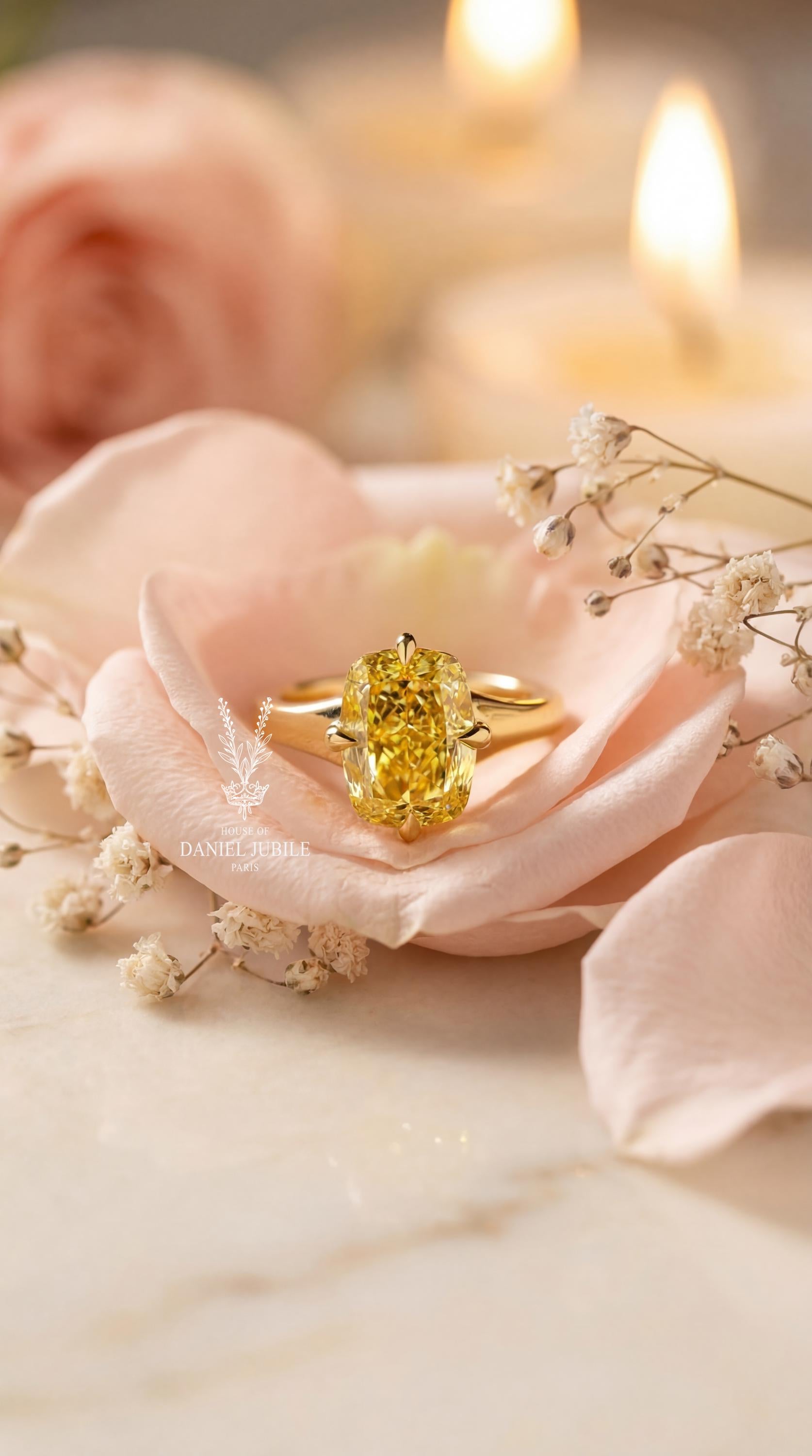 5 Carat Canary Yellow Cushion Lab Diamond Ring – Heavy 14k Gold Solitaire