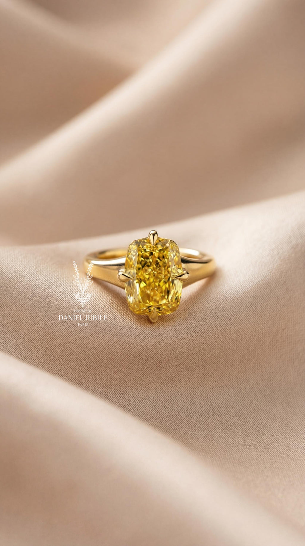 5 Carat Canary Yellow Cushion Lab Diamond Ring – Heavy 14k Gold Solitaire