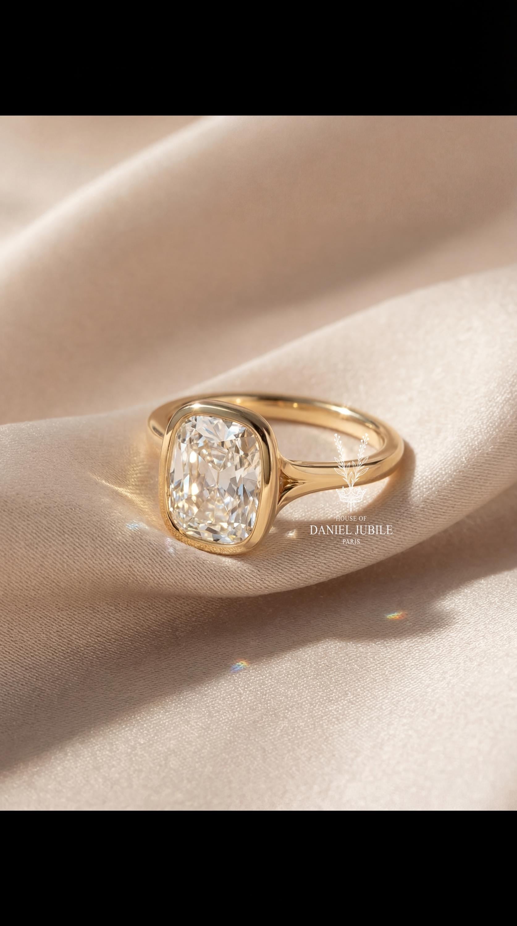 5 Carat Lab Grown Diamond Engagement Ring, 14k Gold Bezel Solitaire