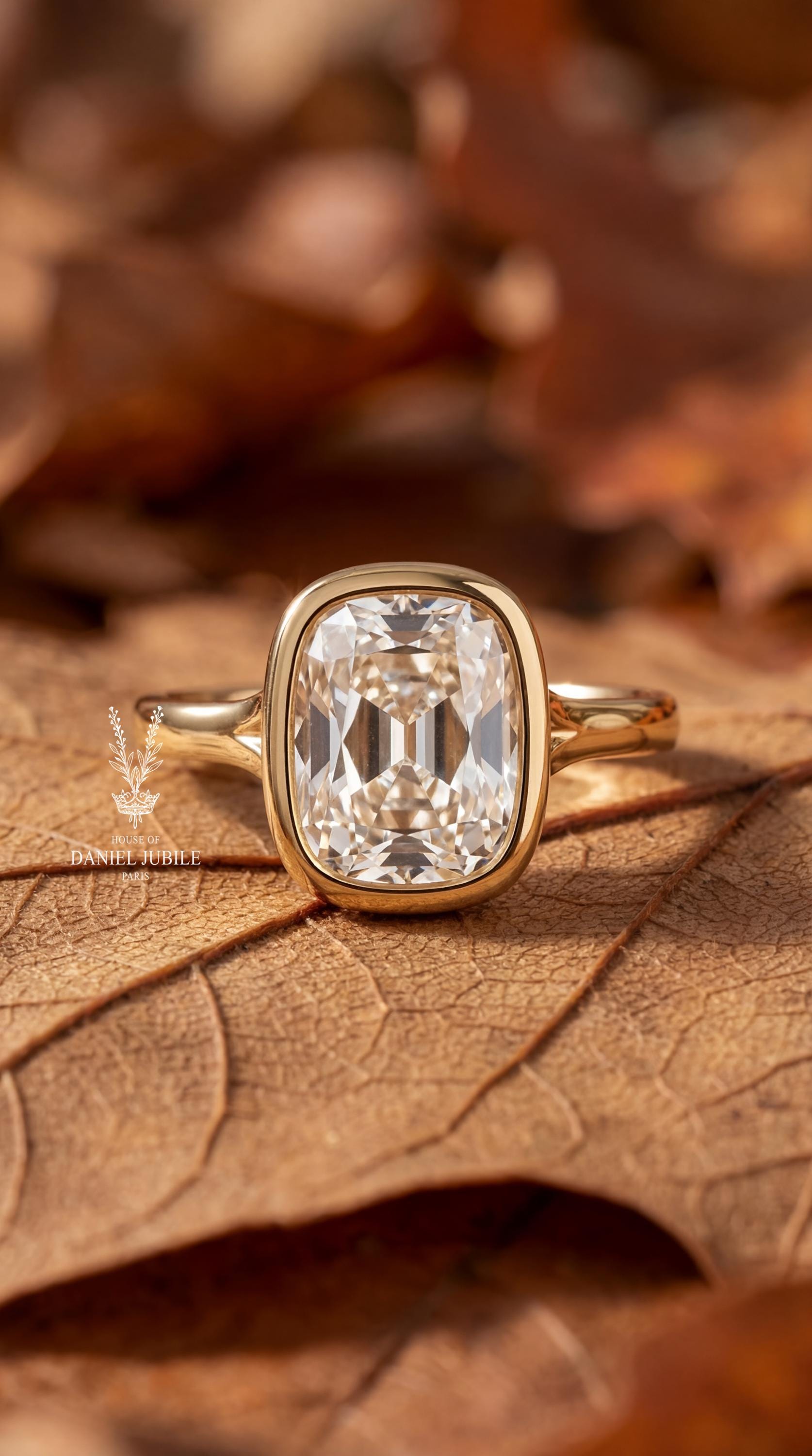 5 Carat Lab Grown Diamond Engagement Ring, 14k Gold Bezel Solitaire