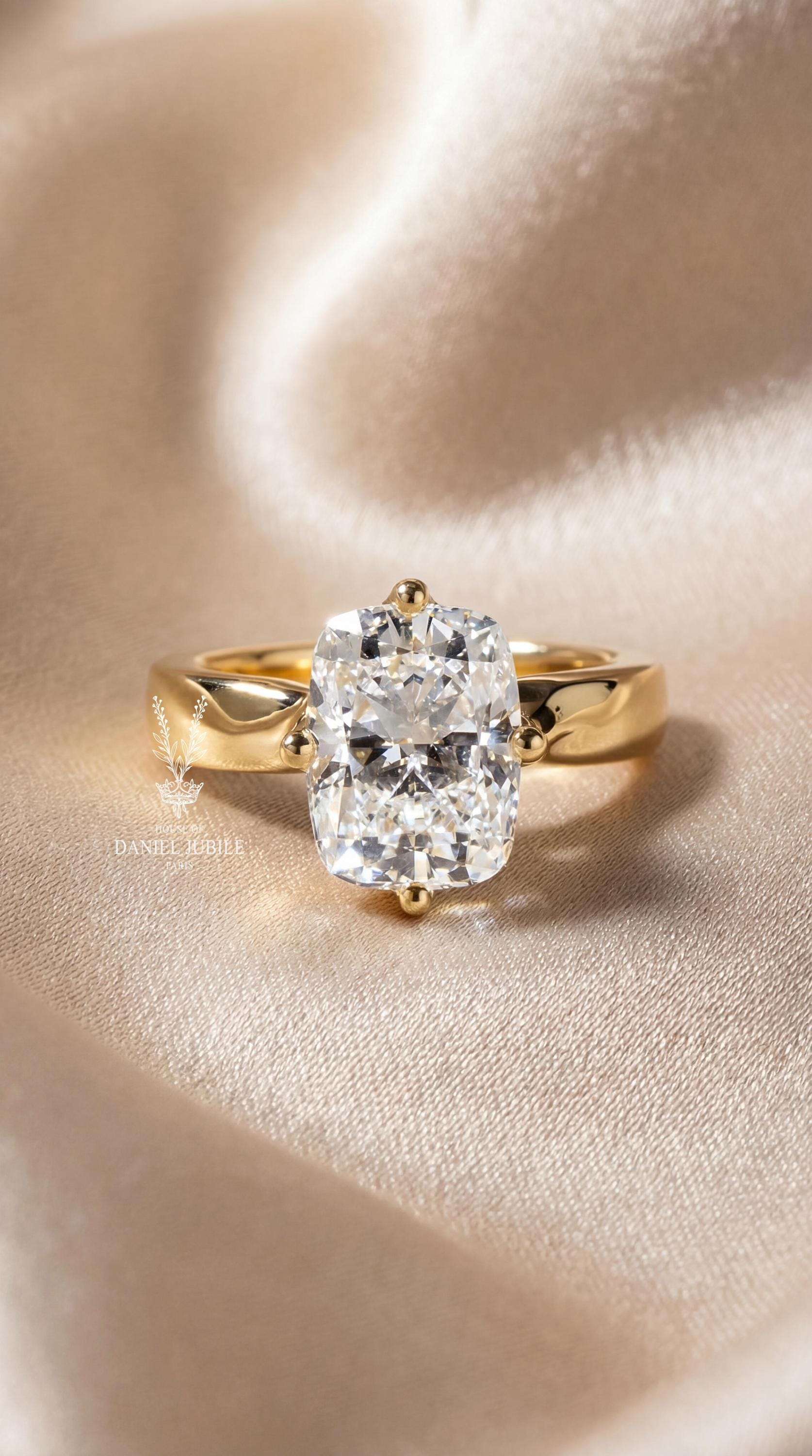 3ct Cushion Cut Lab Diamond Compass Ring - 14k Gold Engagement Gift