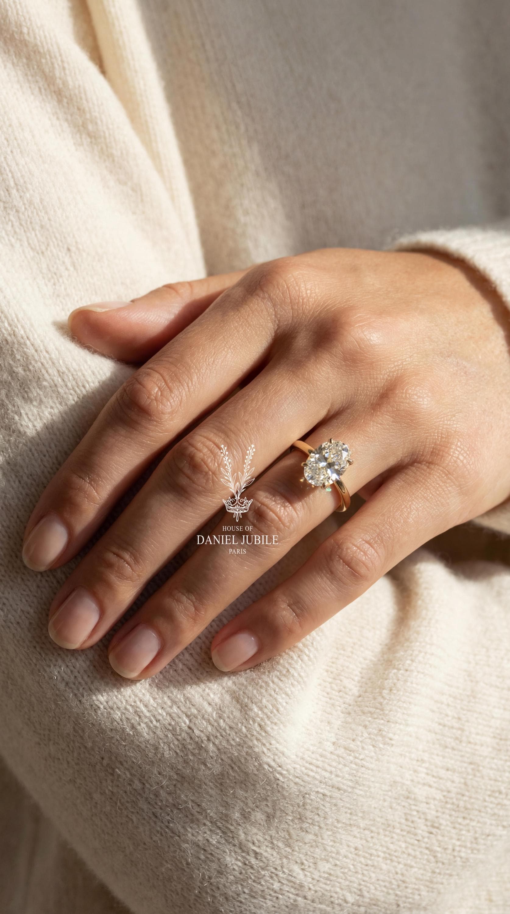 5 Carat Oval Lab Grown Diamond Ring - 14k Yellow Gold Hidden Halo Engagement Ring