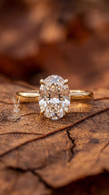 5 Carat Oval Lab Grown Diamond Ring - 14k Yellow Gold Hidden Halo Engagement Ring