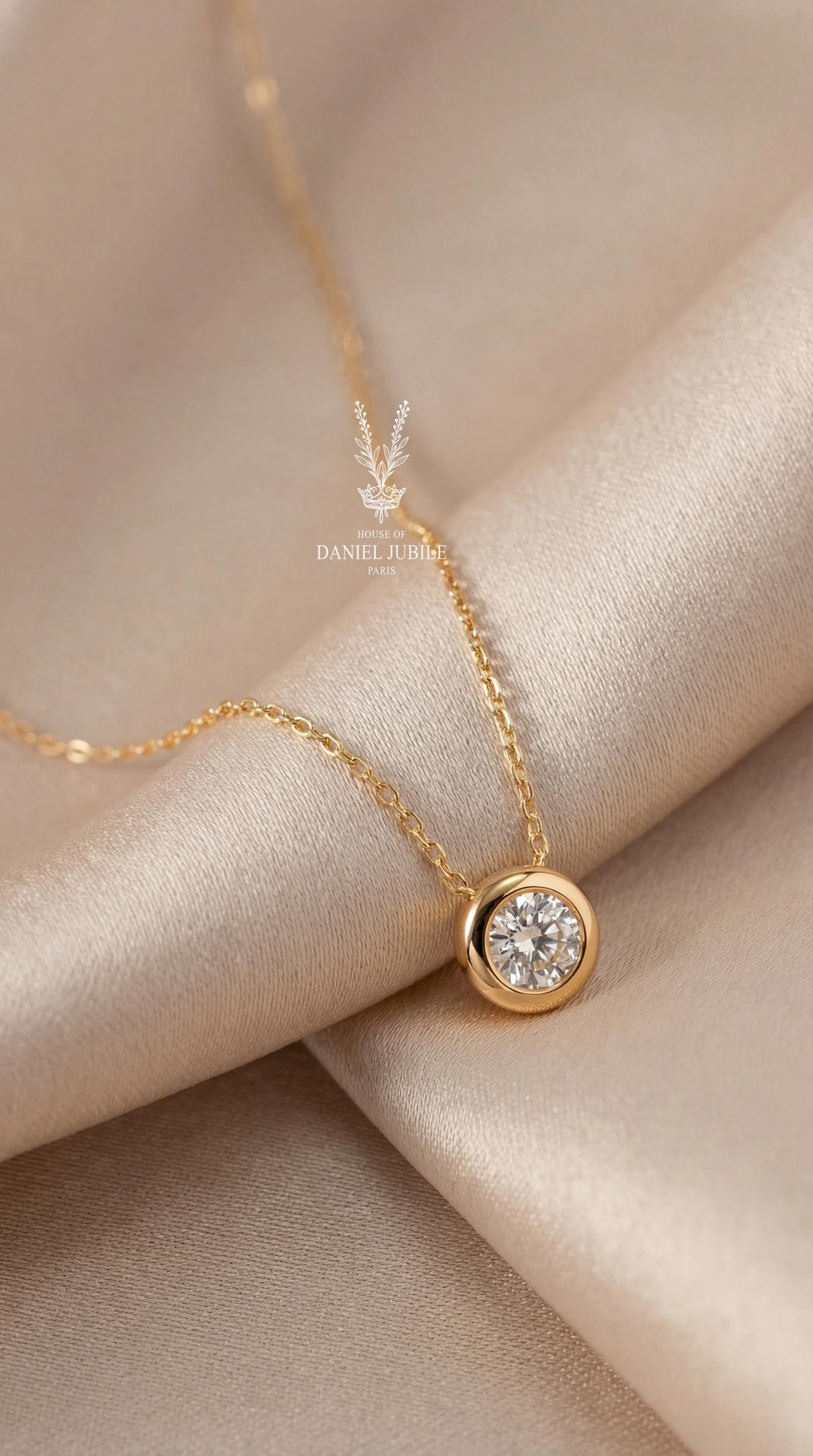 1ct Lab Diamond Bezel Pendant Necklace - 14k Gold Solitaire