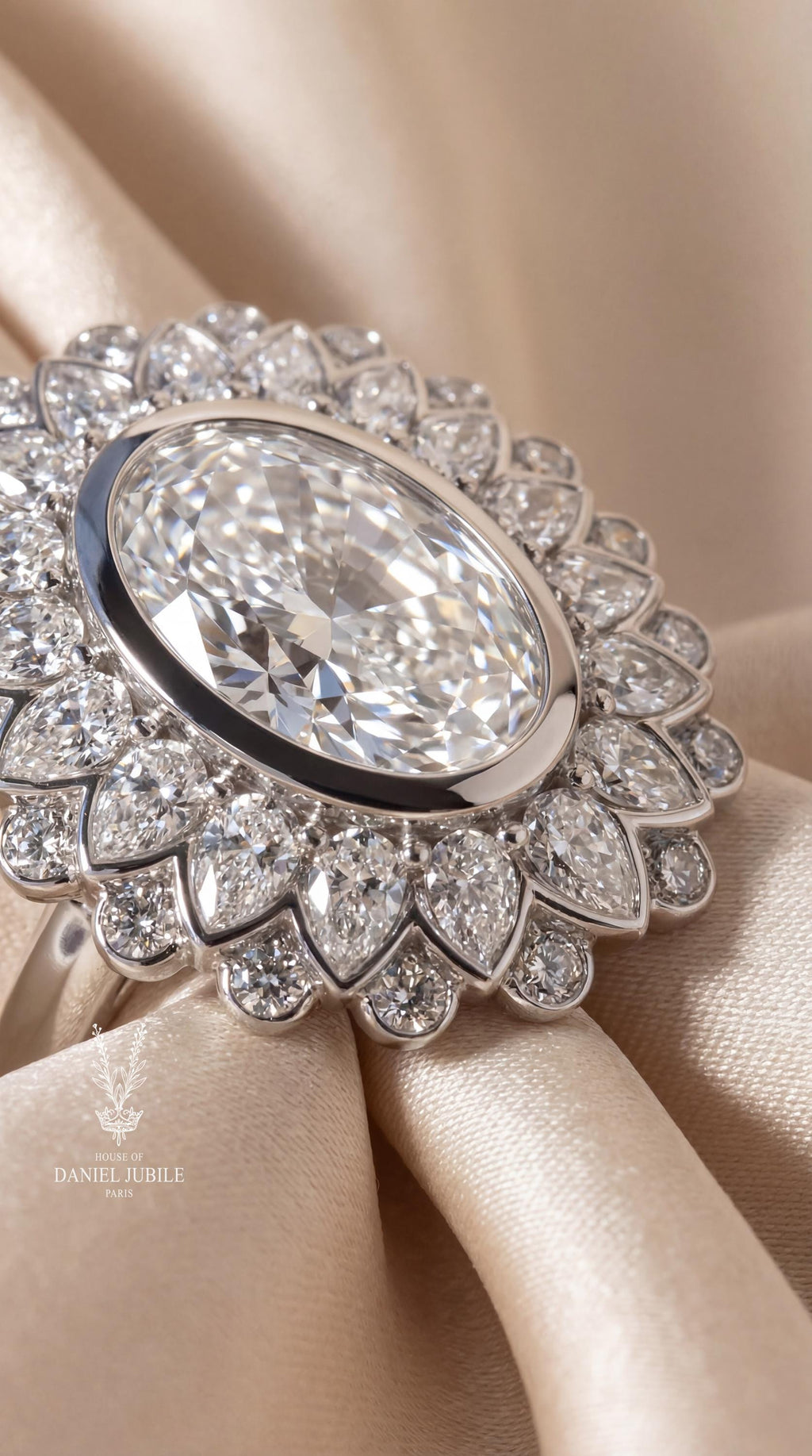 Oval Lab Diamond Sunburst Ring – 5 Total Carat Weight, 14k Gold Art Deco Engagement Ring