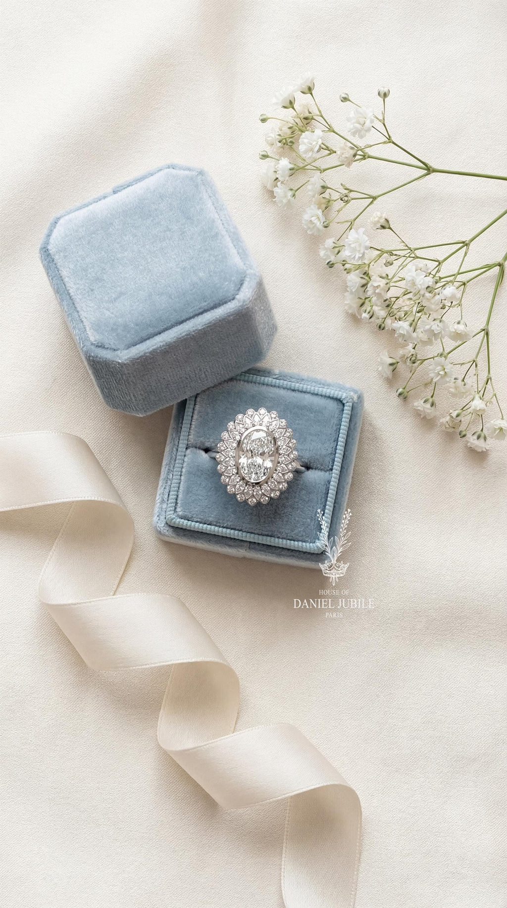 Oval Lab Diamond Sunburst Ring – 5 Total Carat Weight, 14k Gold Art Deco Engagement Ring