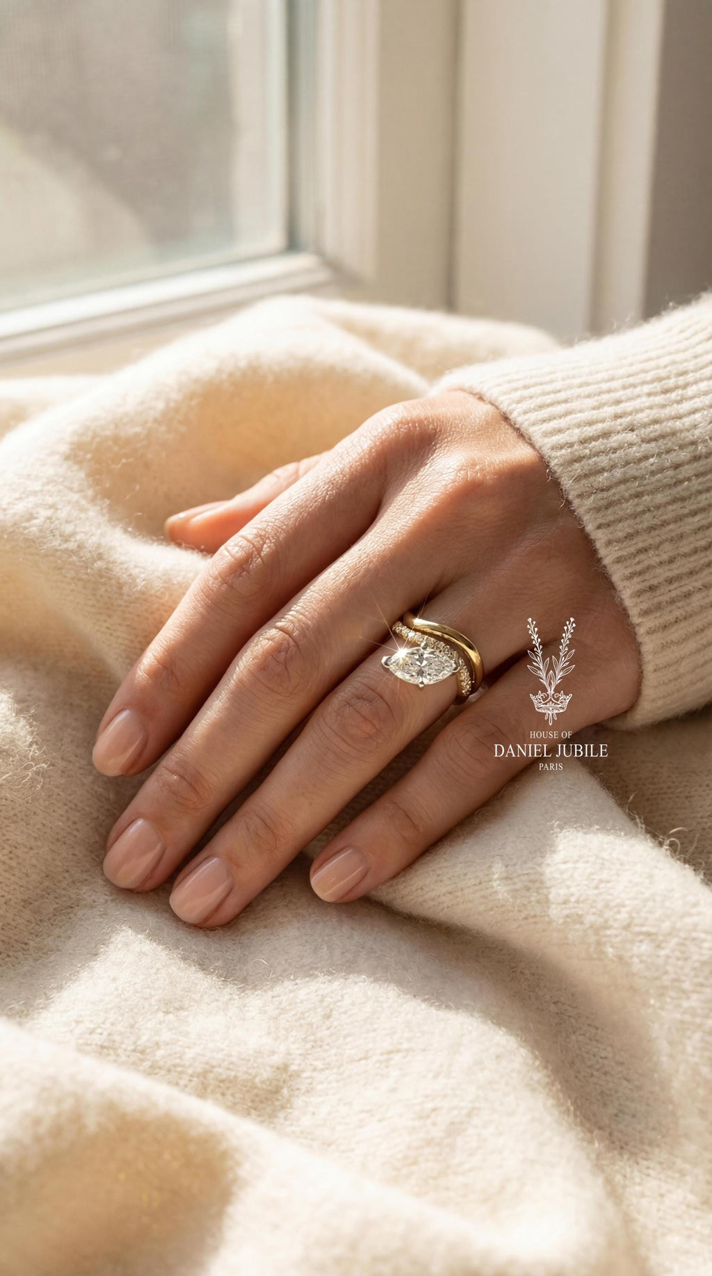 3ctw Marquise Lab Diamond Engagement Ring – 14k Gold Twisted Bypass Band