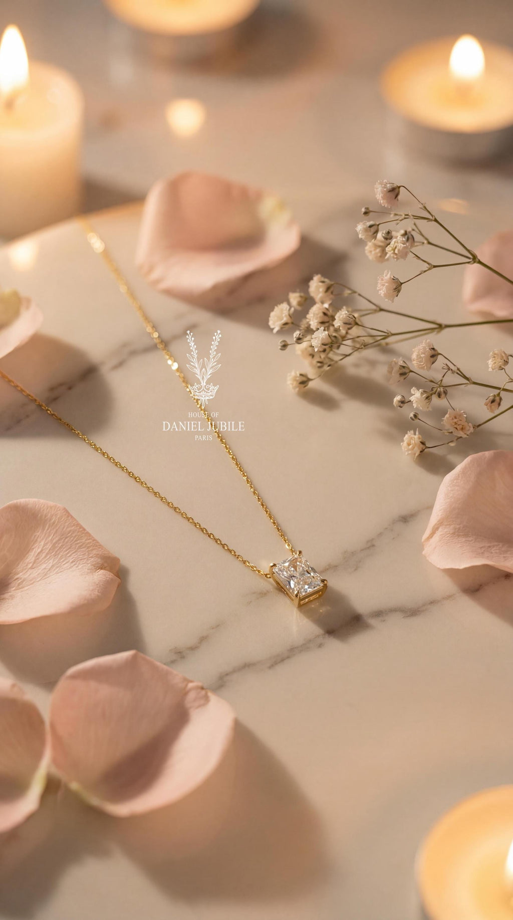 1ct Emerald Cut Lab Diamond Solitaire Pendant – 14k Gold Cable Chain