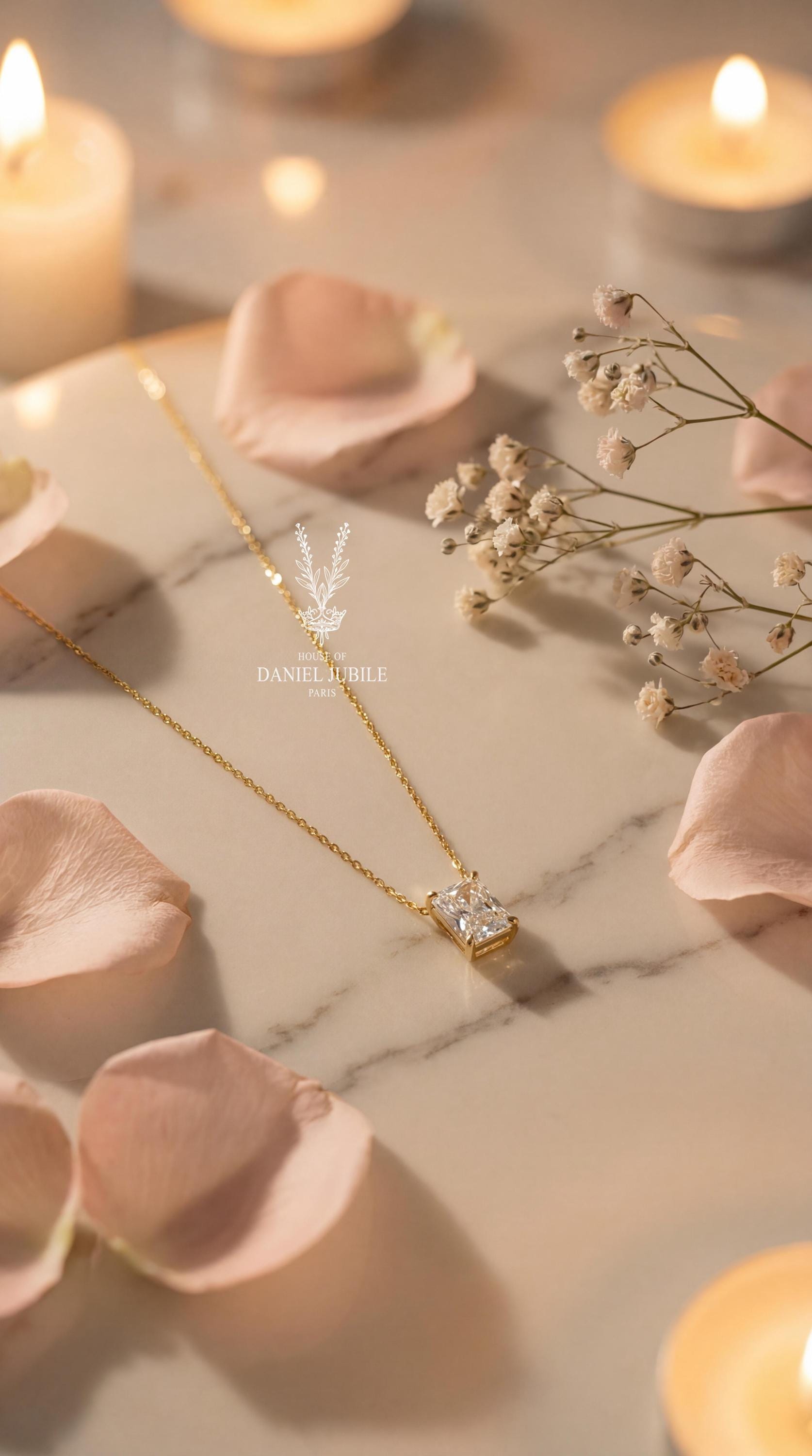 1ct Emerald Cut Lab Diamond Solitaire Pendant – 14k Gold Cable Chain