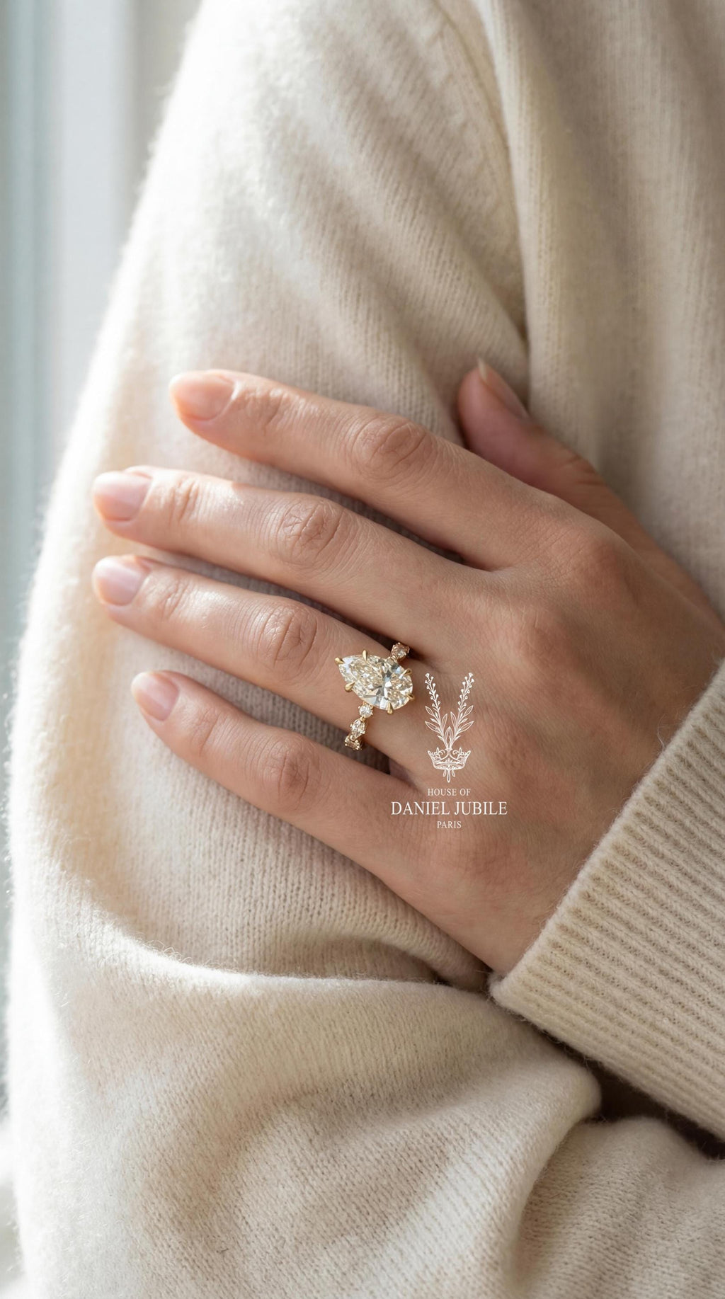 5Carat Pear Cut Lab Diamond Engagement Ring – Vintage Vine 14k Gold Band