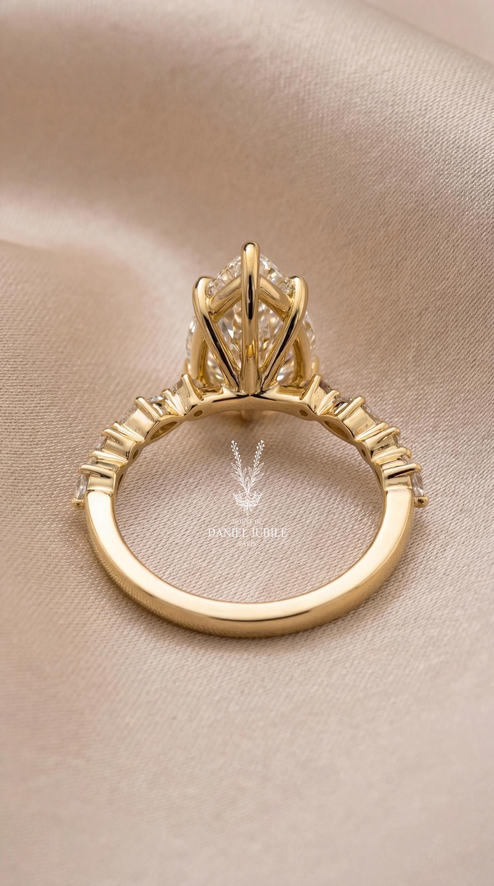 5Carat Pear Cut Lab Diamond Engagement Ring – Vintage Vine 14k Gold Band