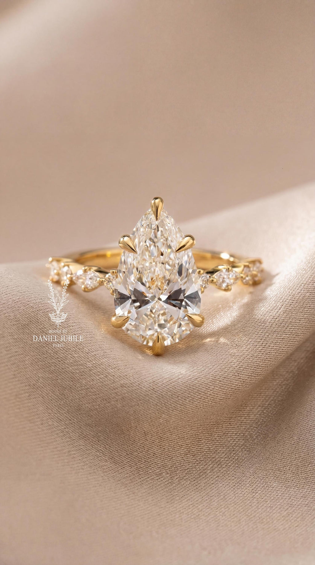5Carat Pear Cut Lab Diamond Engagement Ring – Vintage Vine 14k Gold Band