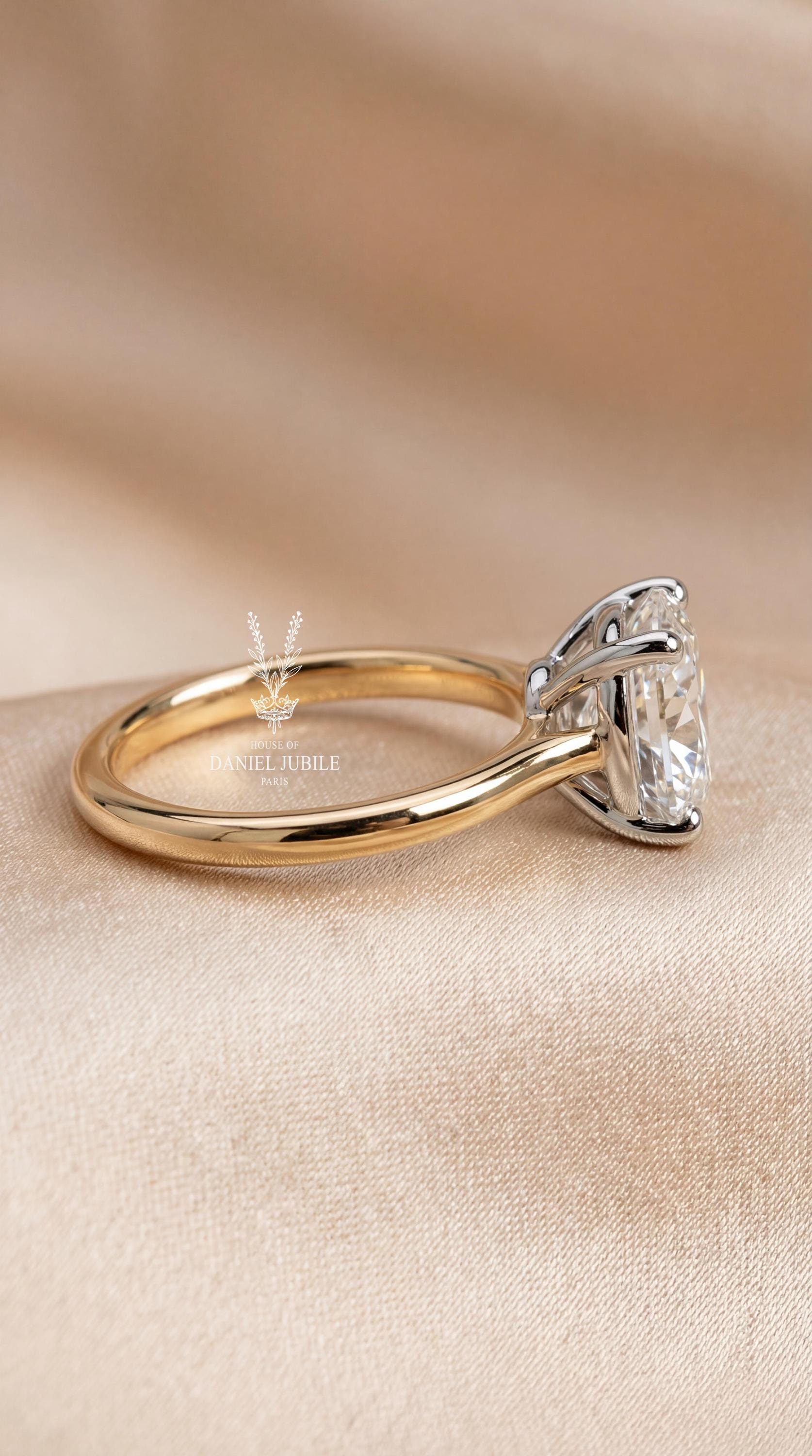 3Carat Oval Lab Diamond Solitaire Ring – East West 14k Gold Engagement