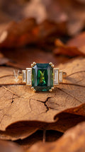 Art Deco Green Cushion Cut Lab Diamond Engagement Ring - 14k Gold