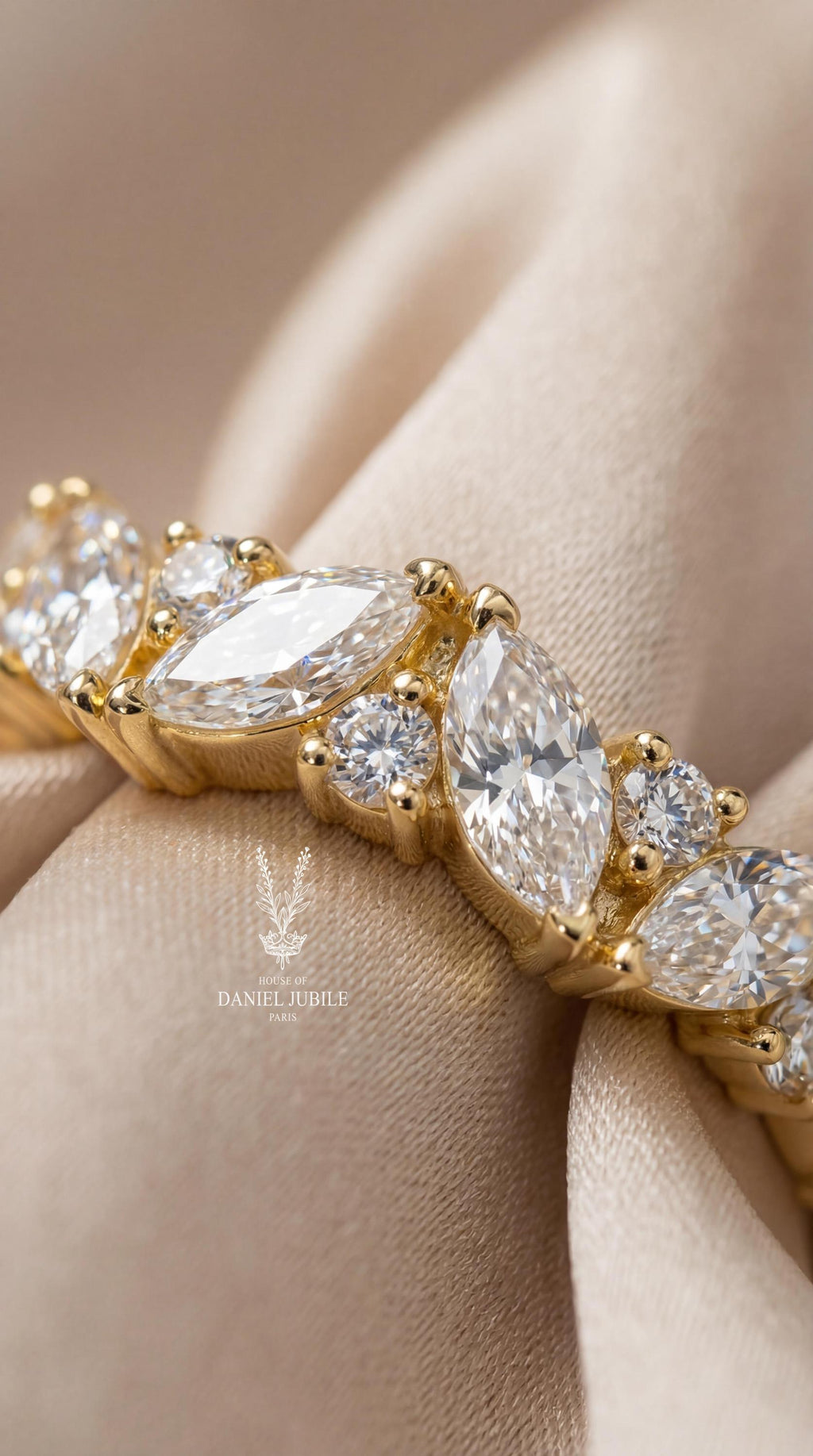 Marquise Lab Diamond Wedding Band – 2ctw Floral 14k Gold Stacking Ring