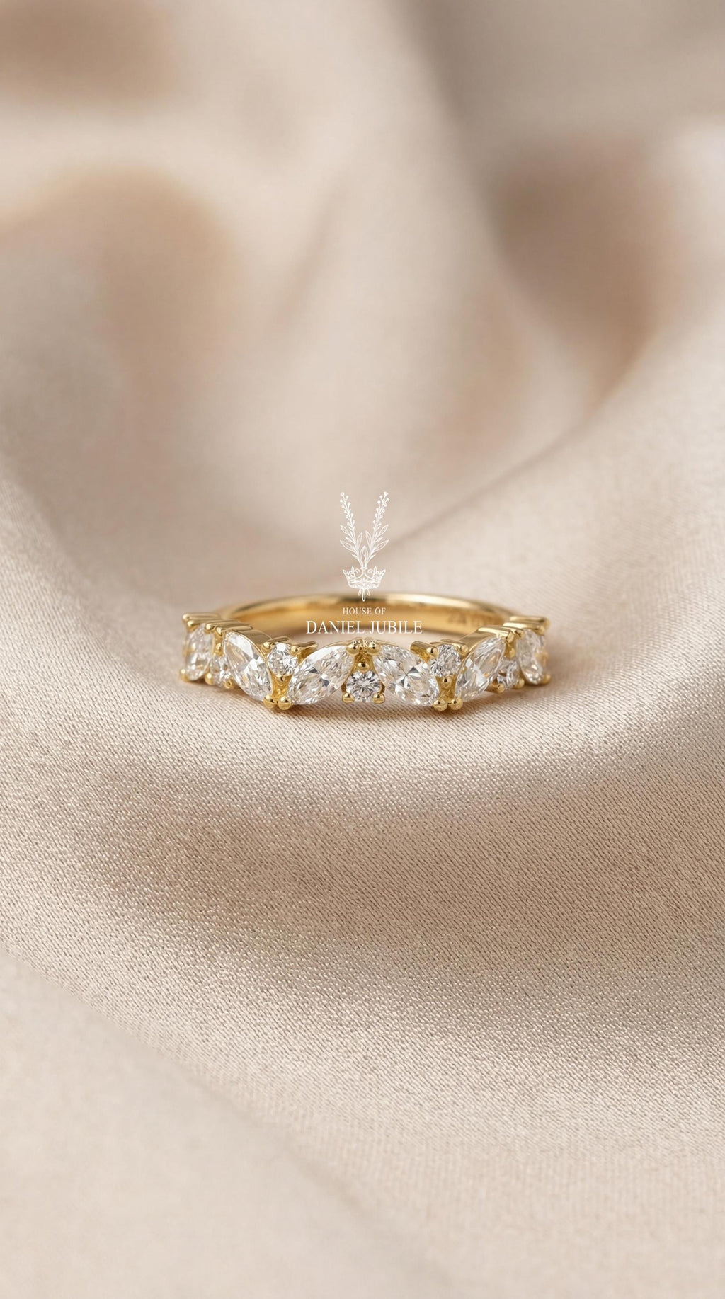 Marquise Lab Diamond Wedding Band – 2ctw Floral 14k Gold Stacking Ring
