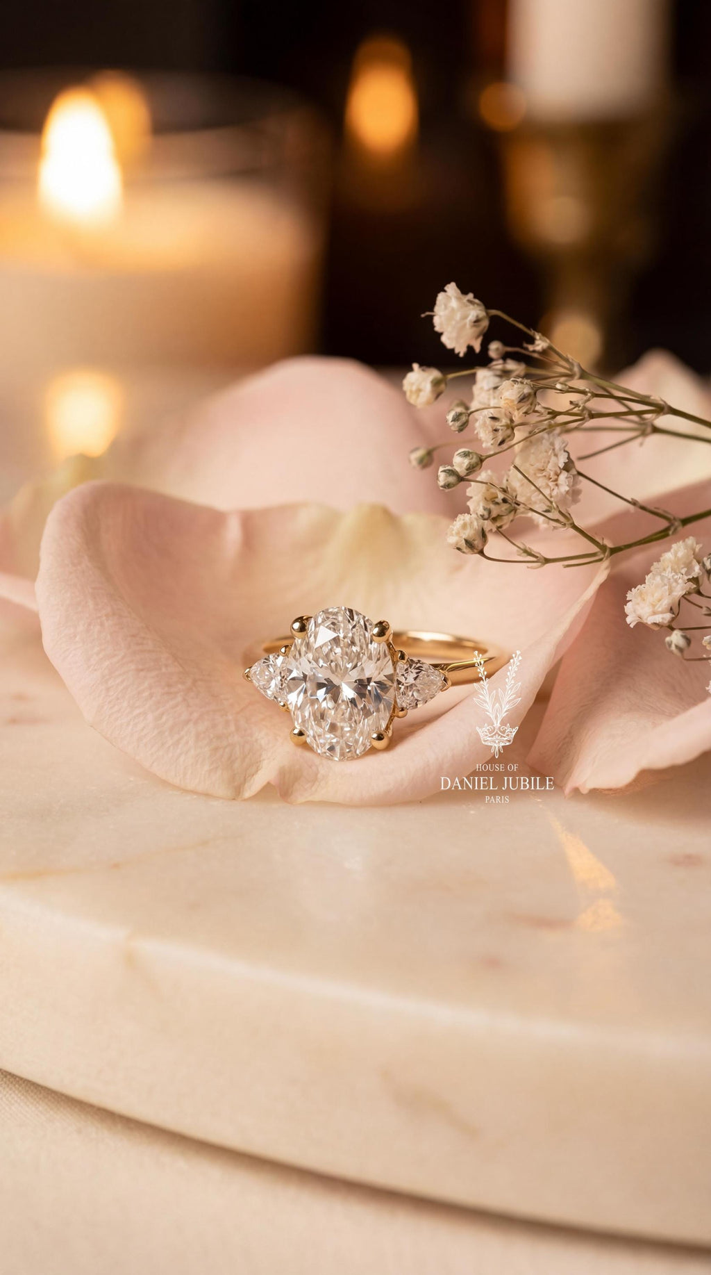 4.80 Carat Oval Lab Diamond Floral Ring – Vintage Tulip, Botanical Engagement