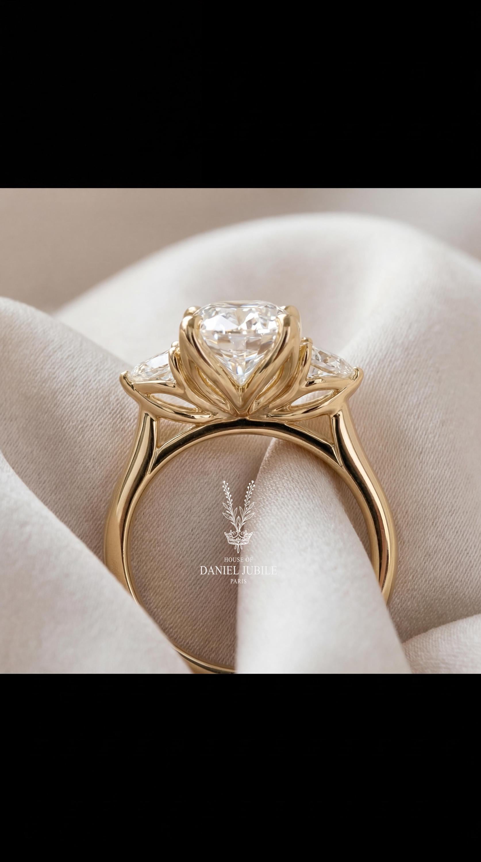 4.80 Carat Oval Lab Diamond Floral Ring – Vintage Tulip, Botanical Engagement