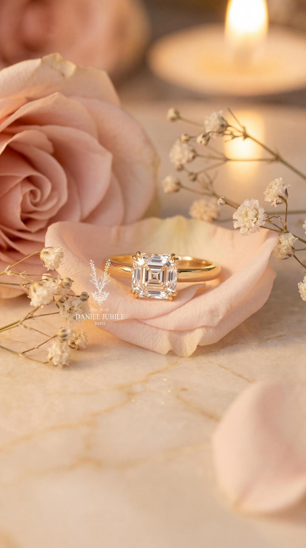 Asscher Cut Lab Diamond Solitaire Ring – 14k Gold Art Deco Engagement