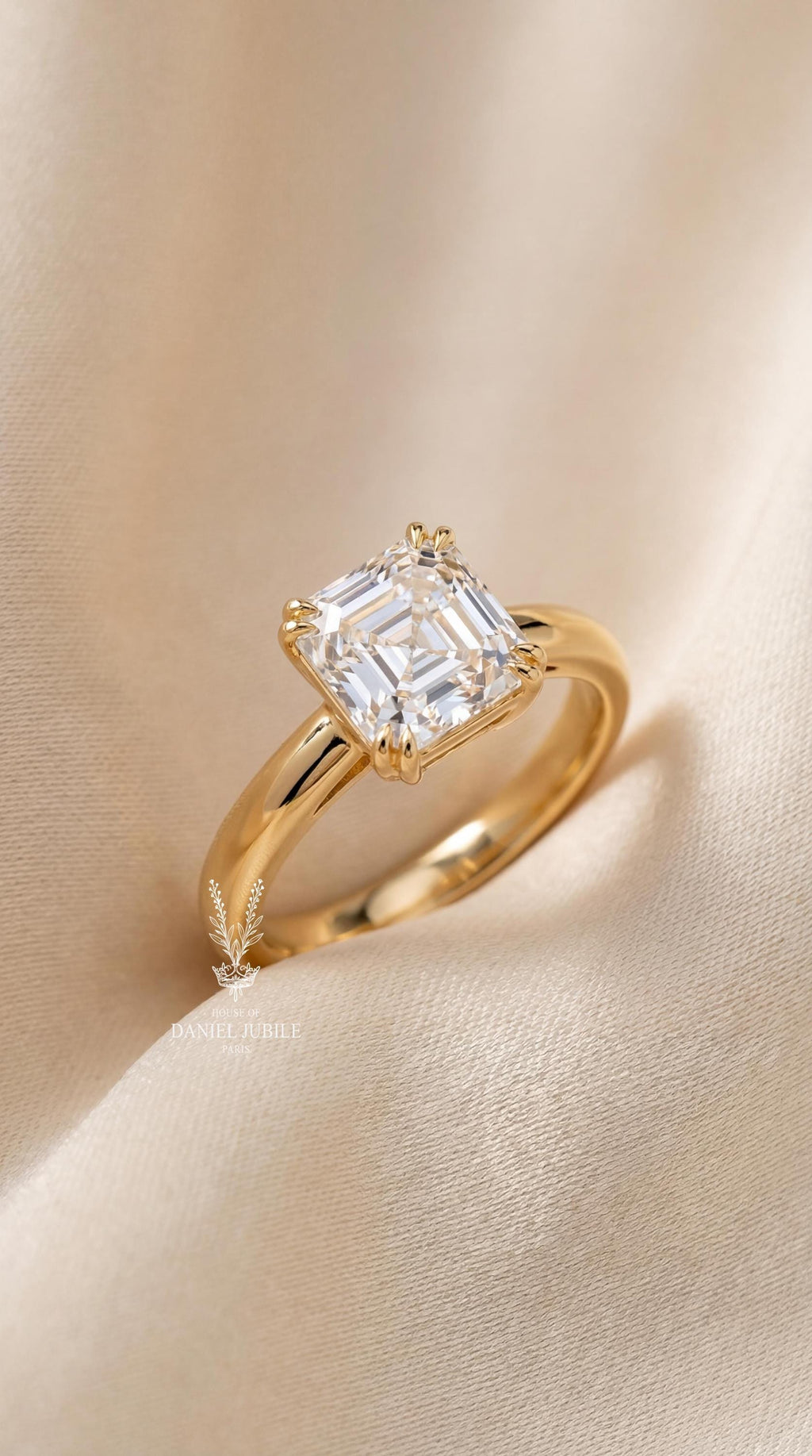 Asscher Cut Lab Diamond Solitaire Ring – 14k Gold Art Deco Engagement