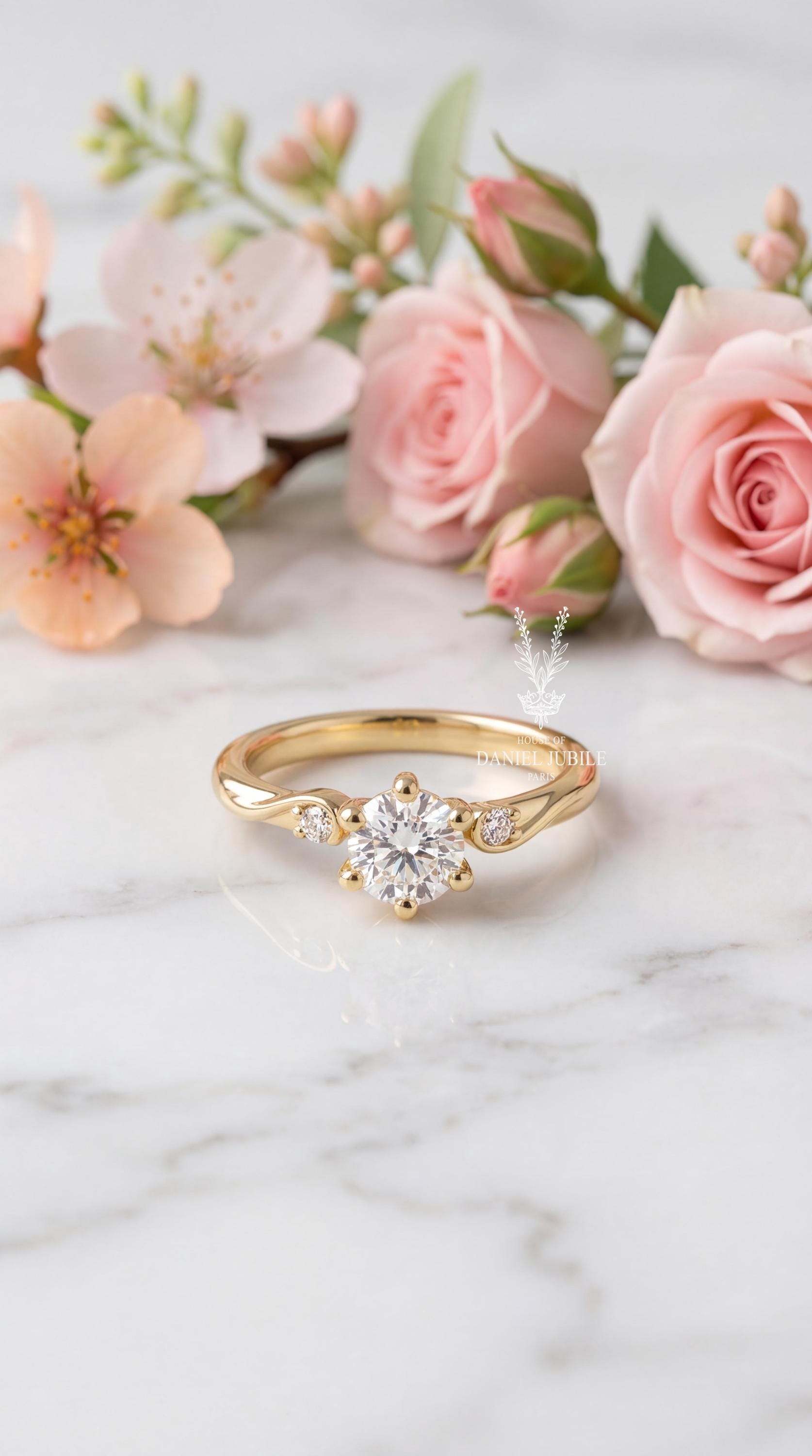 Ophelia 1ct Lab Diamond Engagement Ring - 14k Gold Vintage 6-Prong
