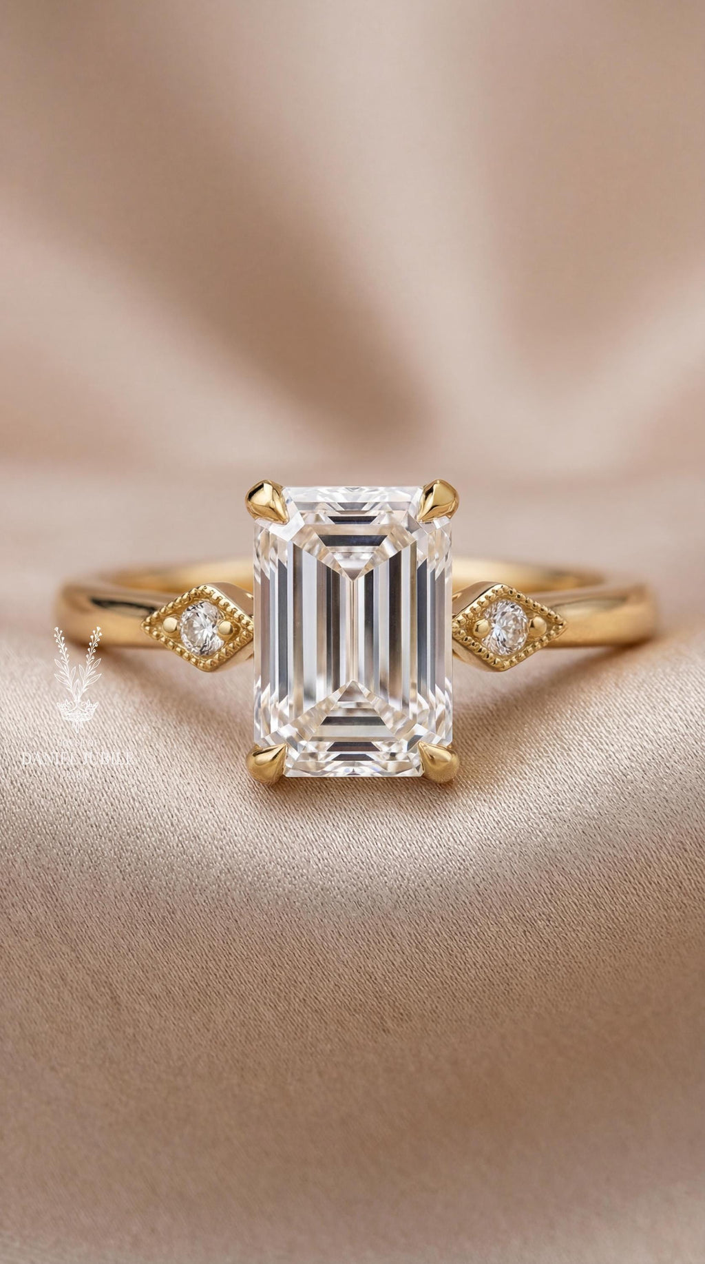 2ct Lab Diamond Ring - 14k Emerald Cut Gold Art Deco Style