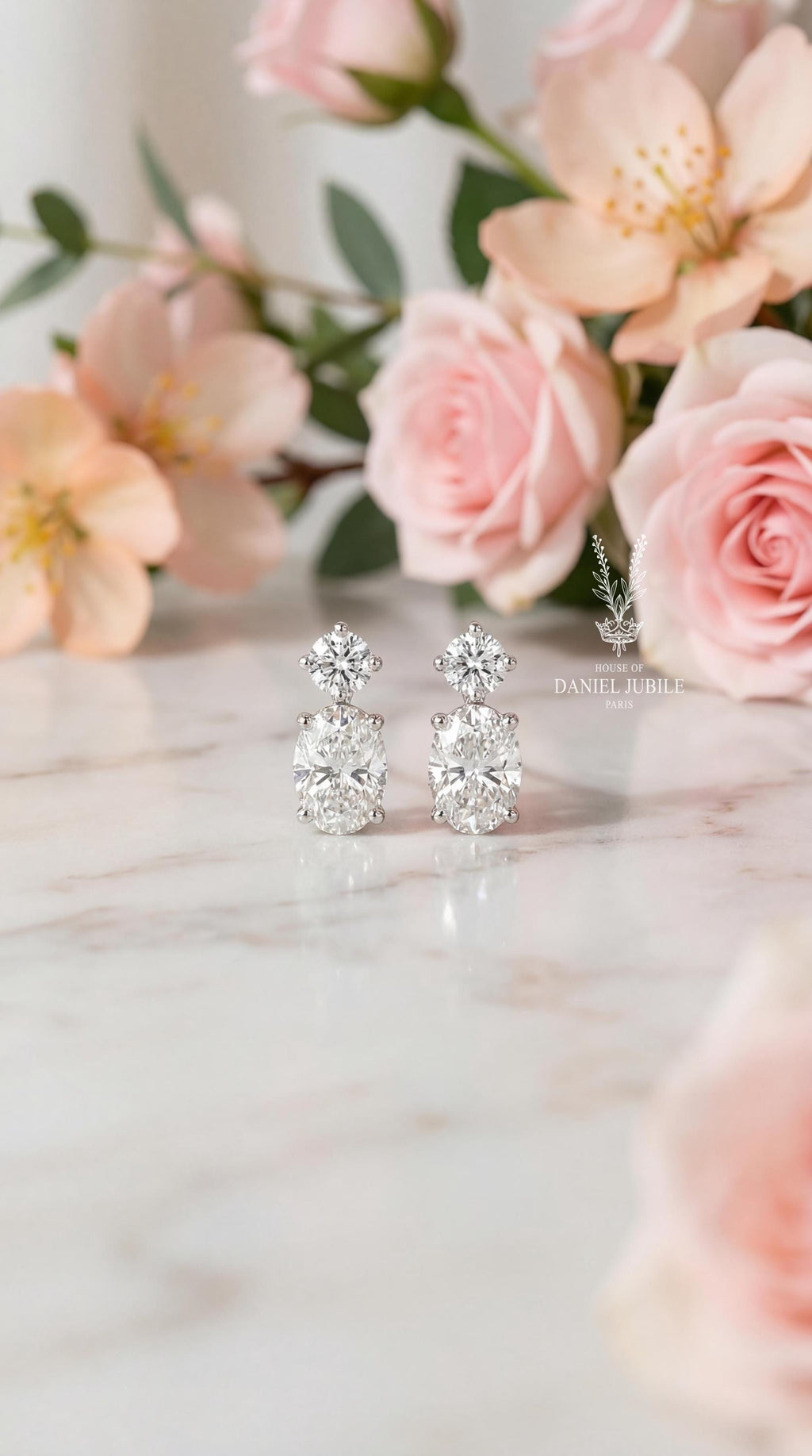 3.60Carat Weight Lab Diamond Toi et Moi Earrings – 14k White Gold Dangle Bridal Earrings