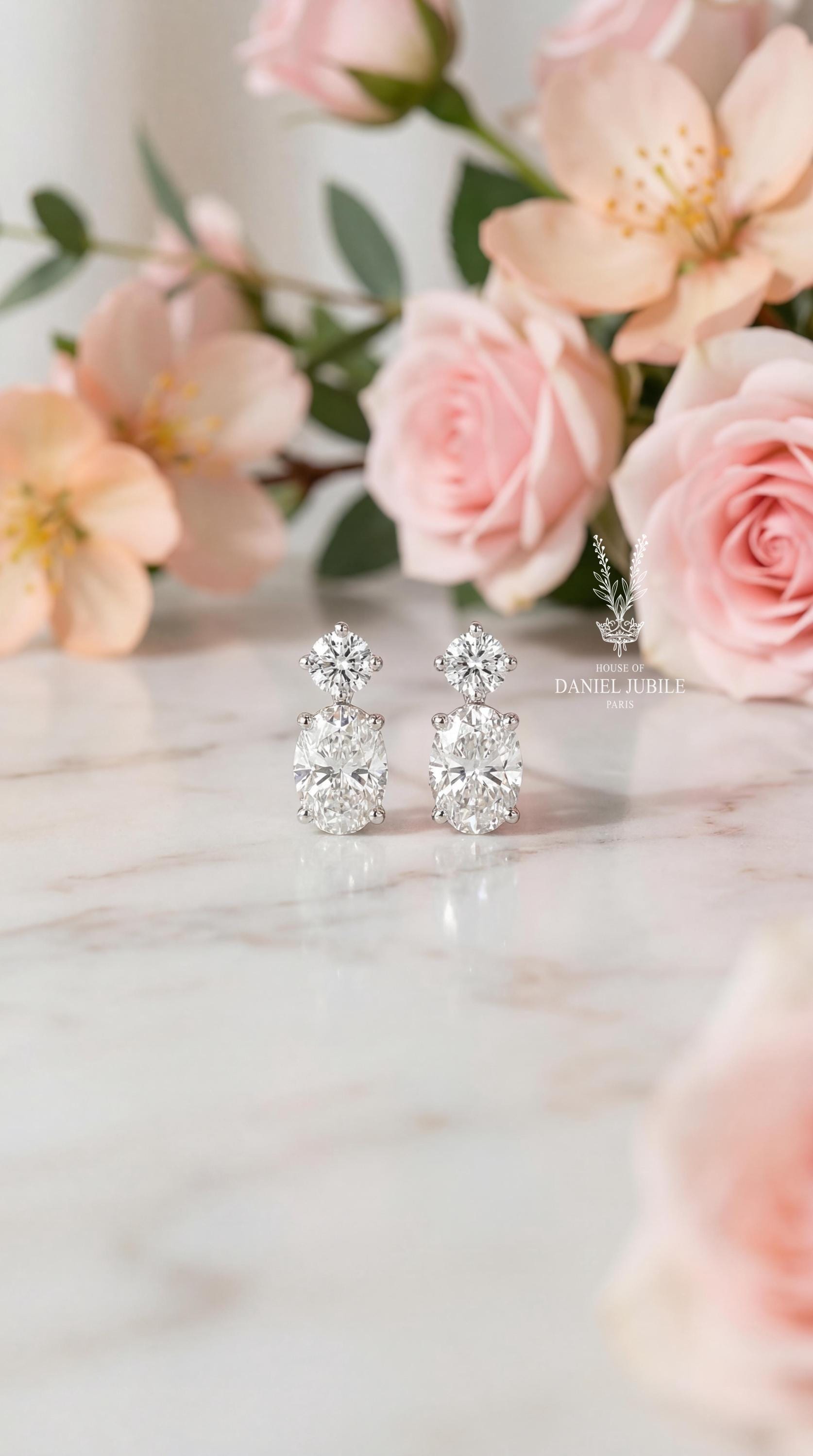 3.60Carat Weight Lab Diamond Toi et Moi Earrings – 14k White Gold Dangle Bridal Earrings