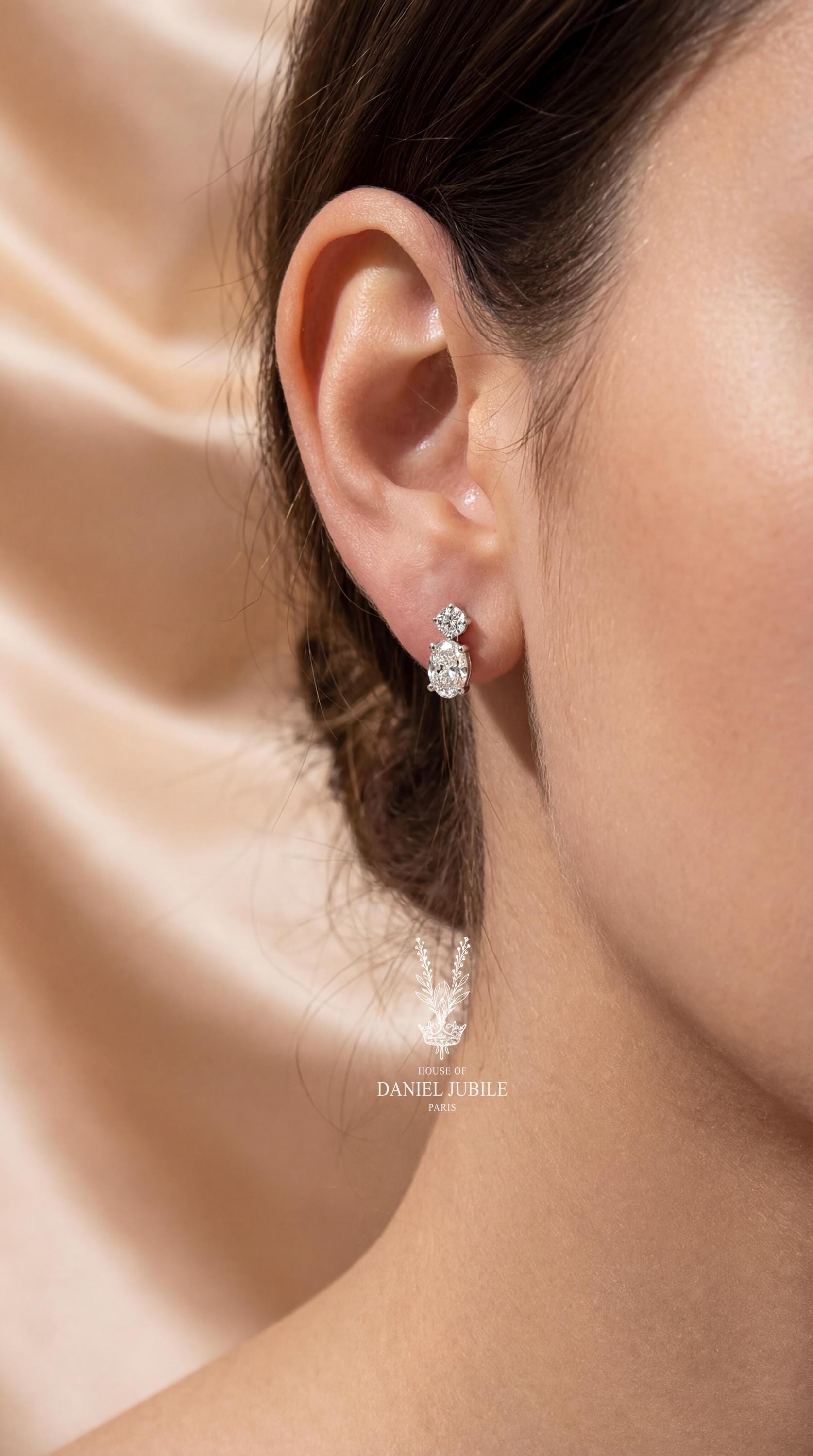 3.60Carat Weight Lab Diamond Toi et Moi Earrings – 14k White Gold Dangle Bridal Earrings