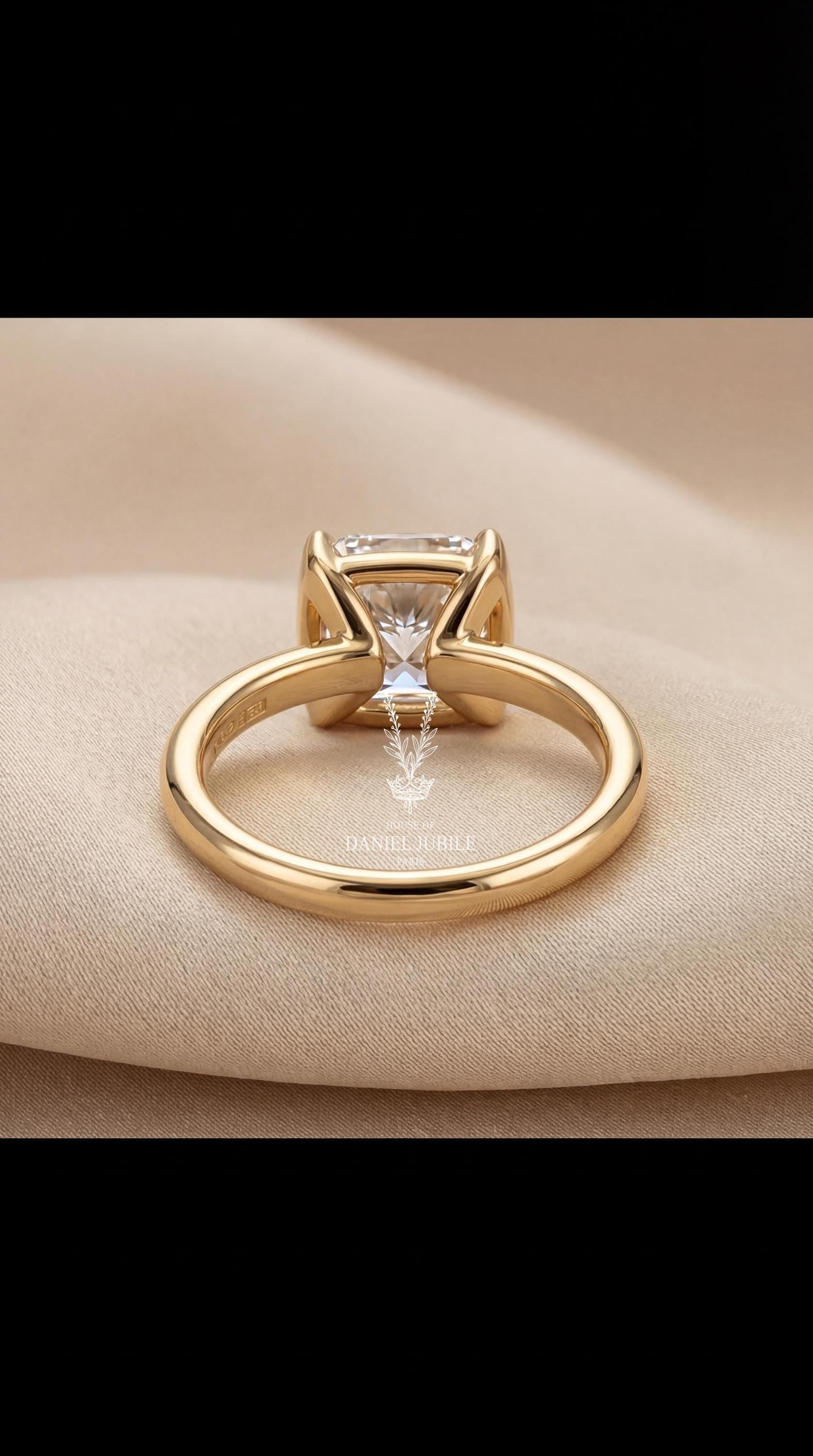2 Carat Cushion Cut Lab Diamond Ring – 14k Gold Half Bezel Solitaire