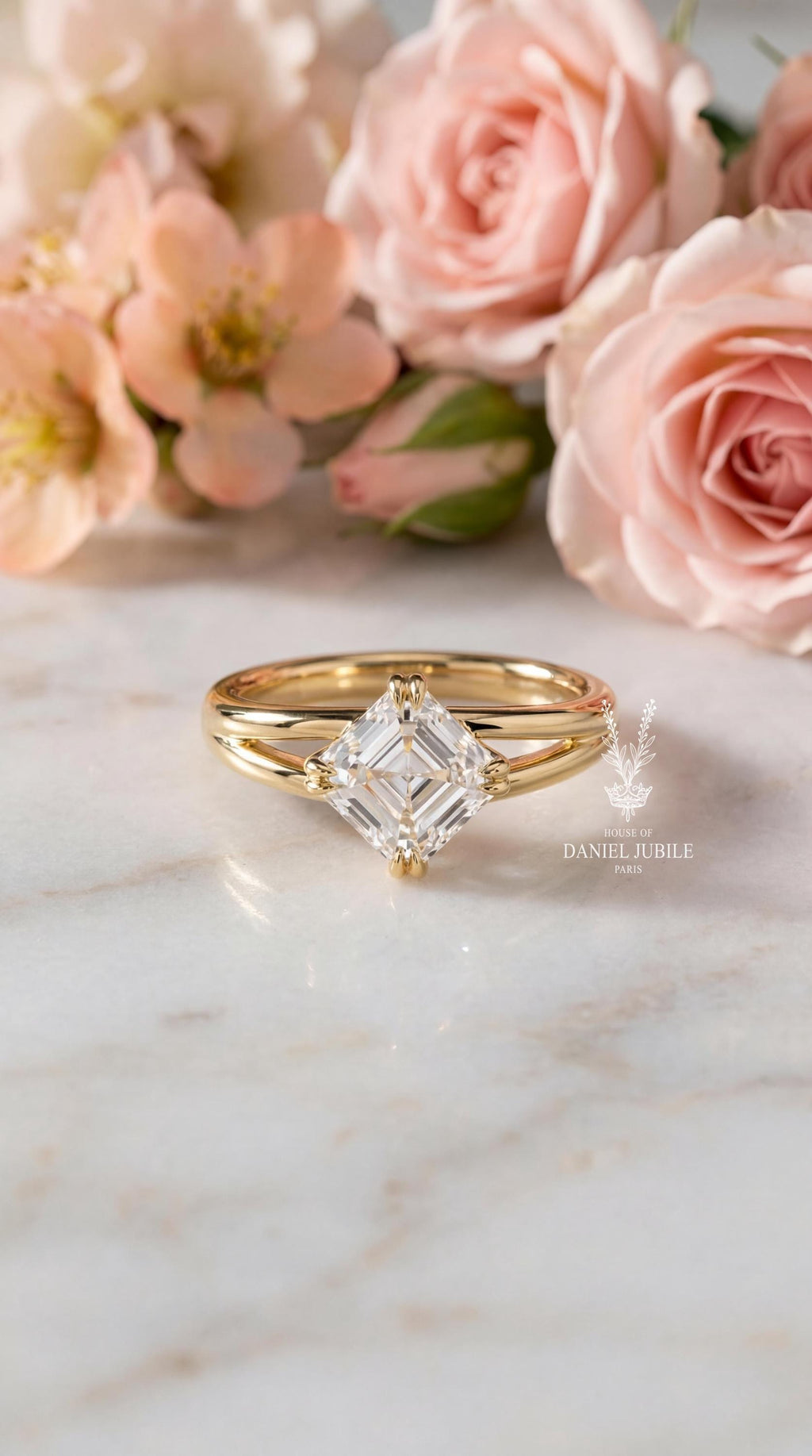 1 Carat Kite Set Asscher Cut Lab Diamond Ring – 14k Gold Solitaire Engagement Ring