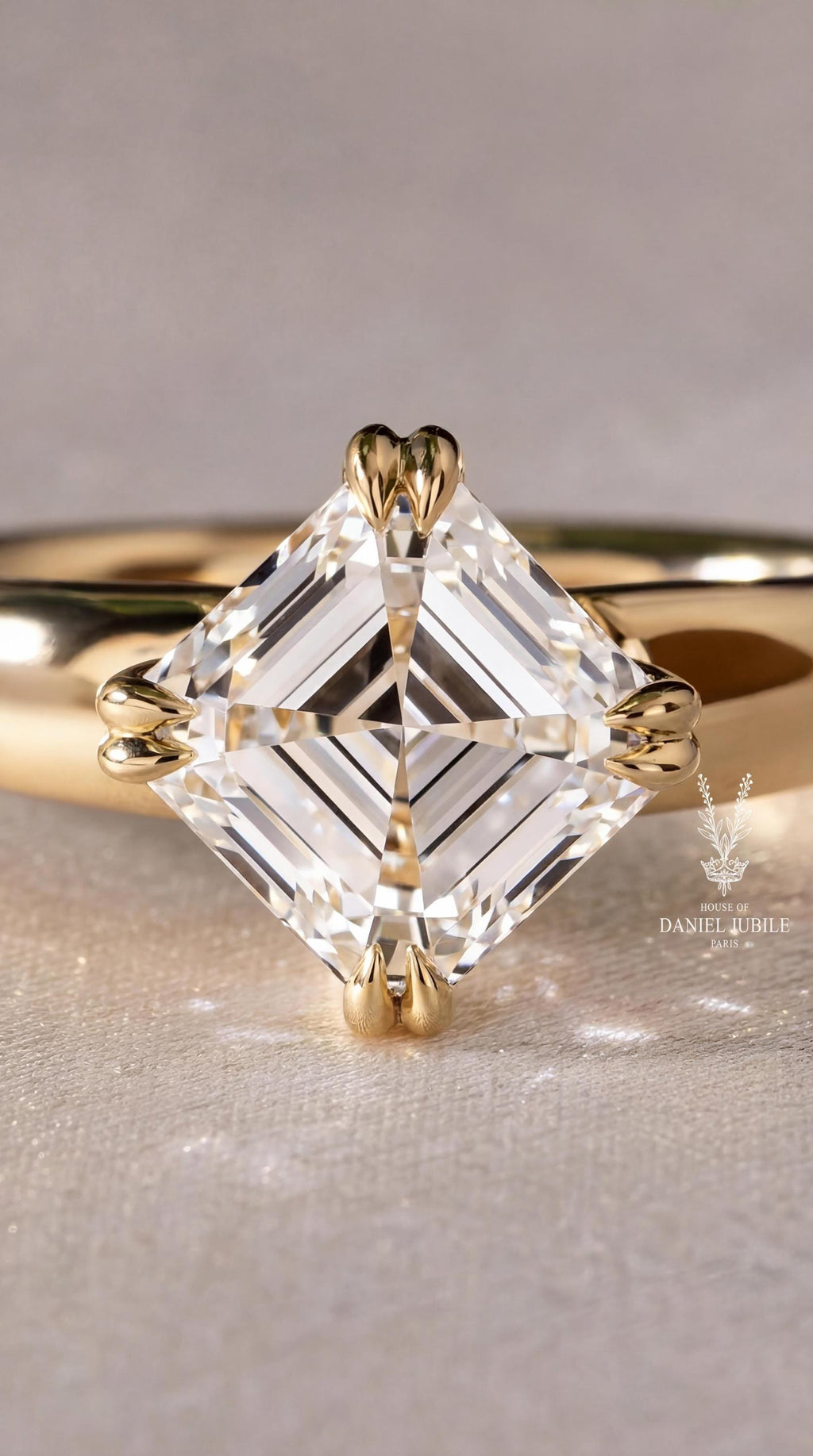 1 Carat Kite Set Asscher Cut Lab Diamond Ring – 14k Gold Solitaire Engagement Ring