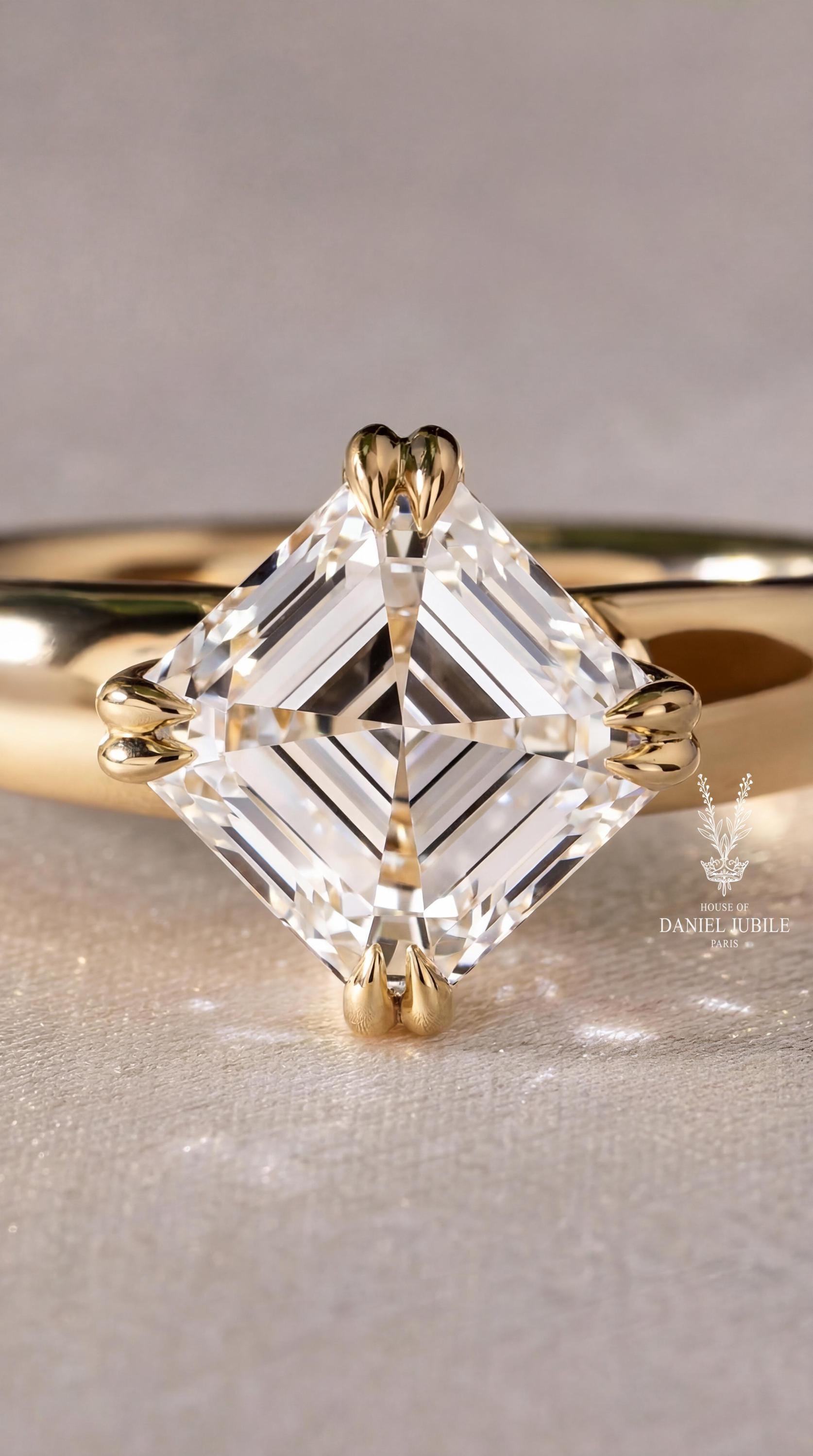 1 Carat Kite Set Asscher Cut Lab Diamond Ring – 14k Gold Solitaire Engagement Ring