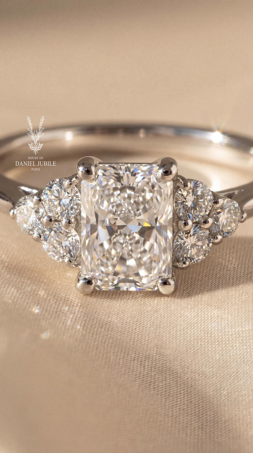 1.60ctw Radiant Cut Lab Diamond Engagement Ring – Vintage 3-Stone Wedding Band