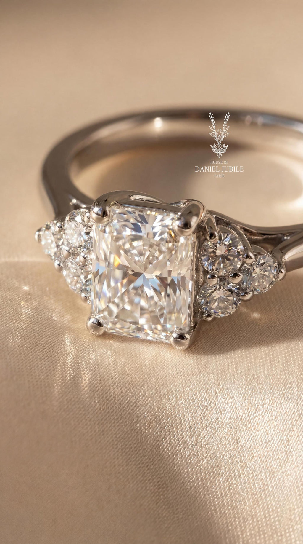 1.60ctw Radiant Cut Lab Diamond Engagement Ring – Vintage 3-Stone Wedding Band