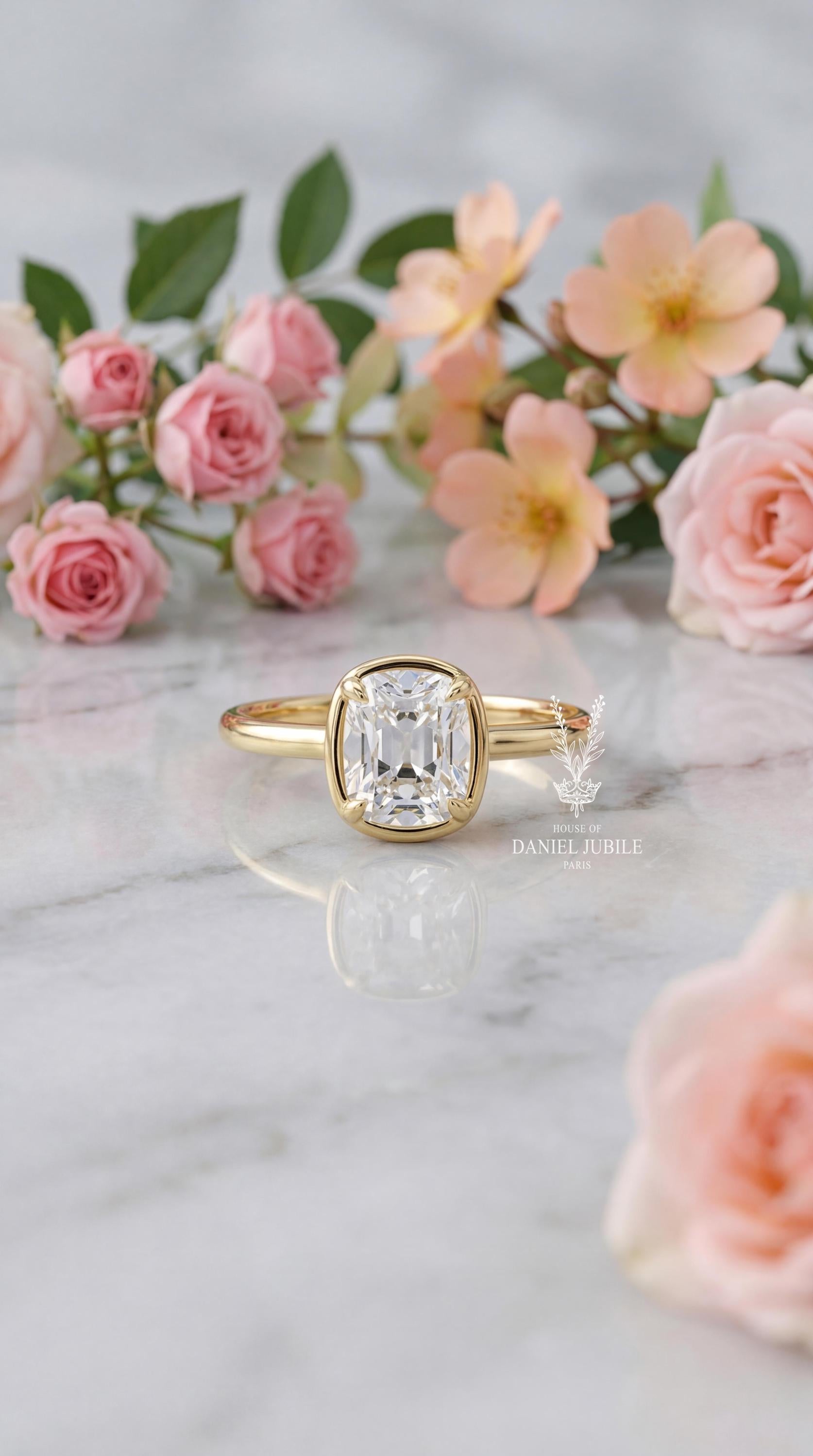 The Vespera Solitaire – 2ct Cushion Cut Lab Diamond Ring in Gold, Modern, Engagement Ring, Valentines Day Gift For Her, Minimalist Jewelry