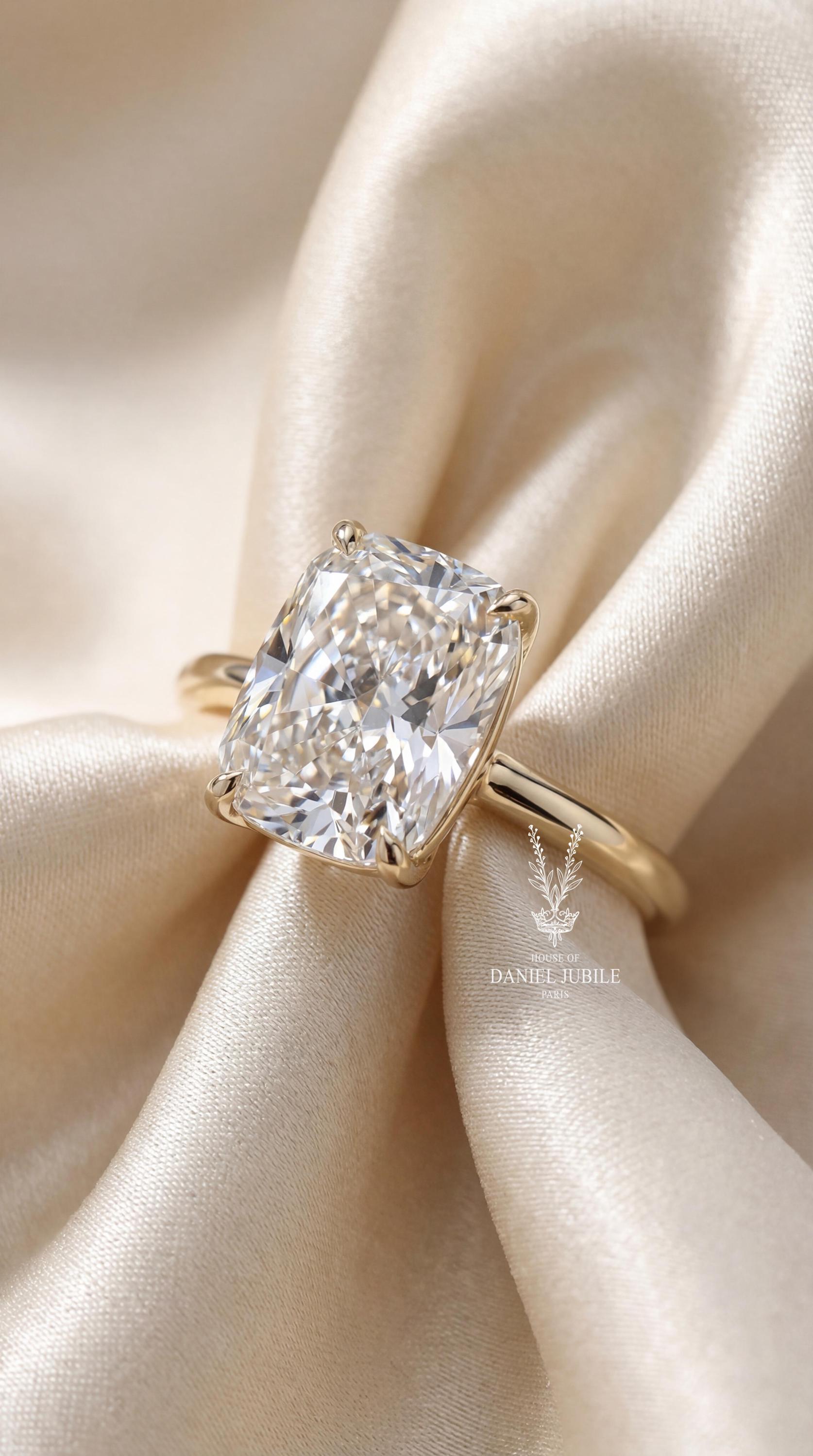 4 Carat Elongated Cushion Cut Lab Grown Diamond Engagement Ring – 14k Gold Solitaire