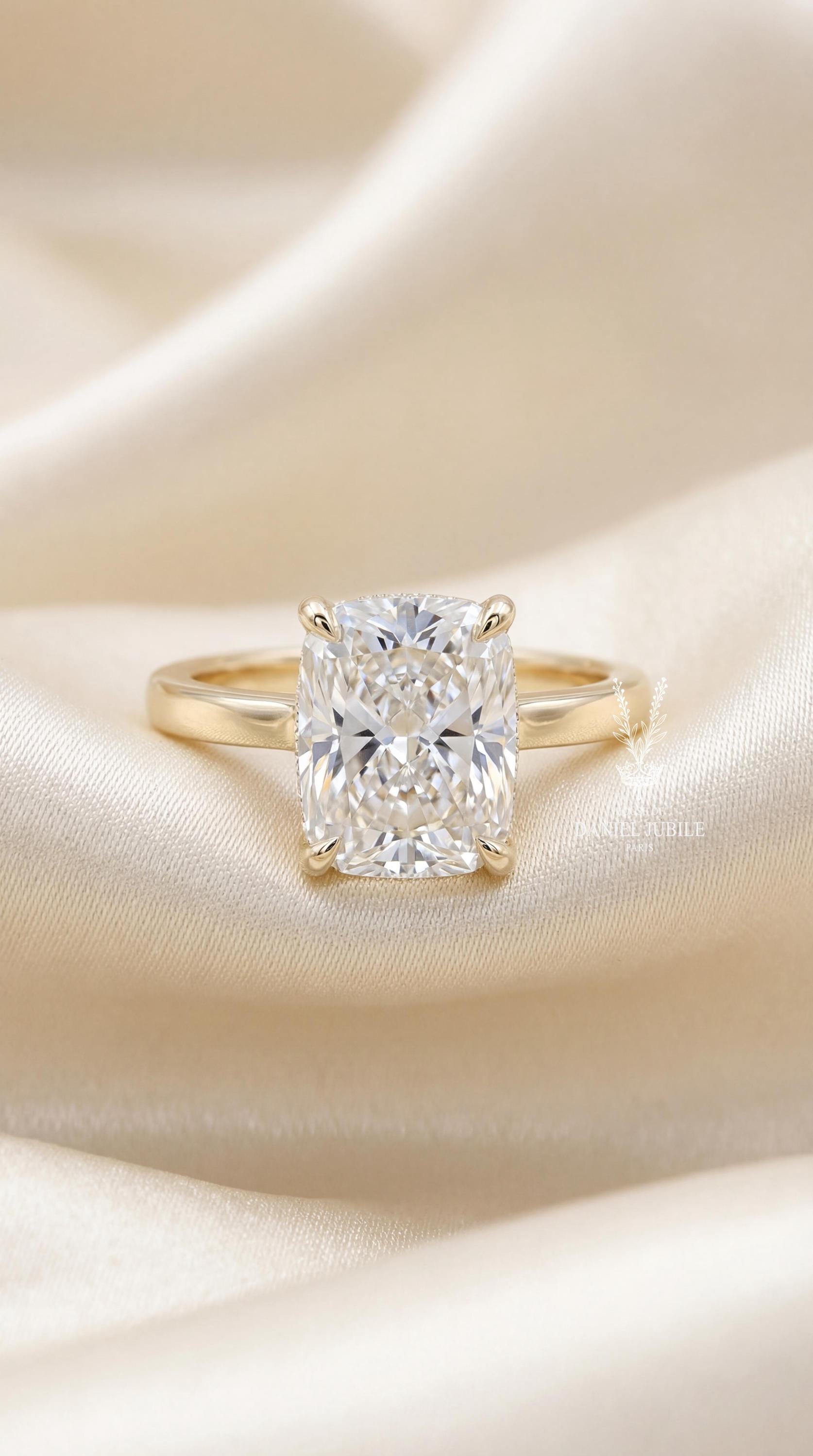 4 Carat Elongated Cushion Cut Lab Grown Diamond Engagement Ring – 14k Gold Solitaire