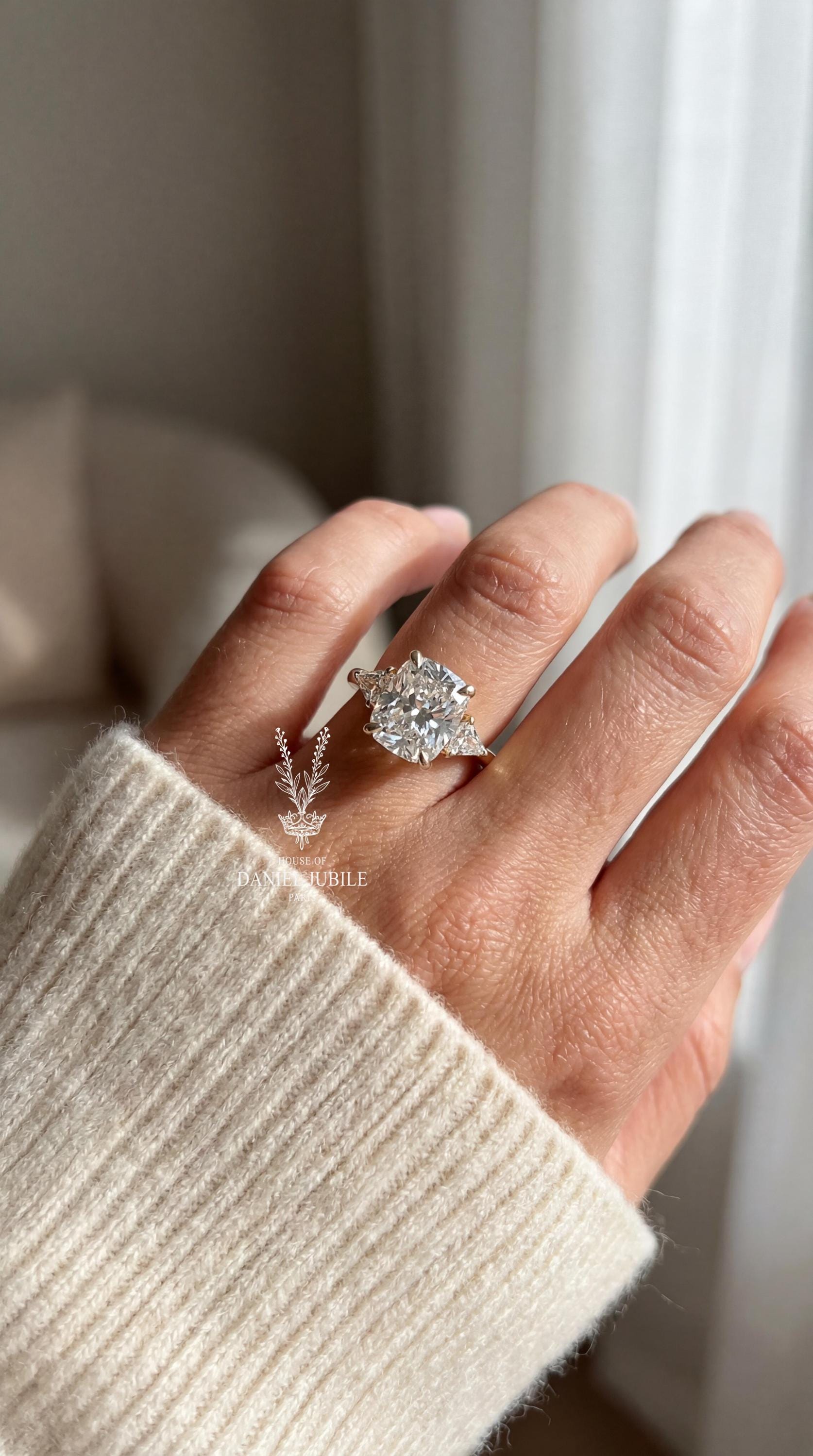 3ct Elongated Cushion Cut Lab Diamond Ring – Vintage 14K Gold Engagement