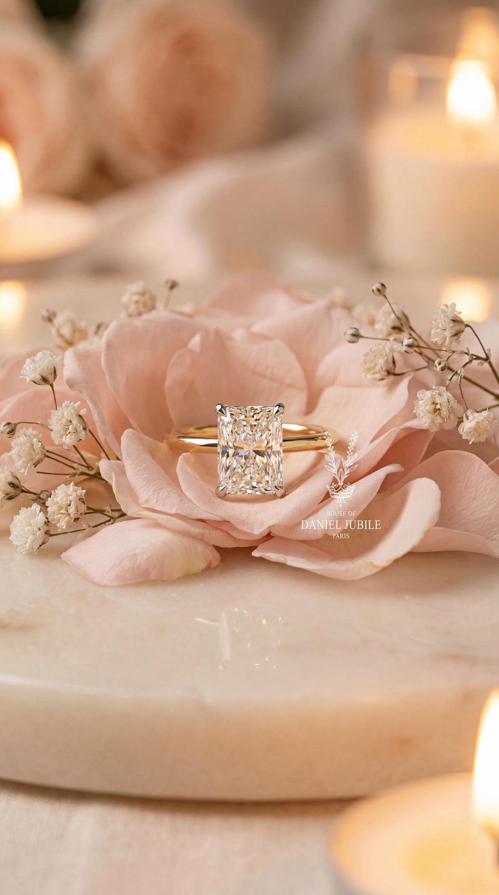 2ct Radiant Cut Lab Diamond Engagement Ring – 14k White Gold Vintage Cluster