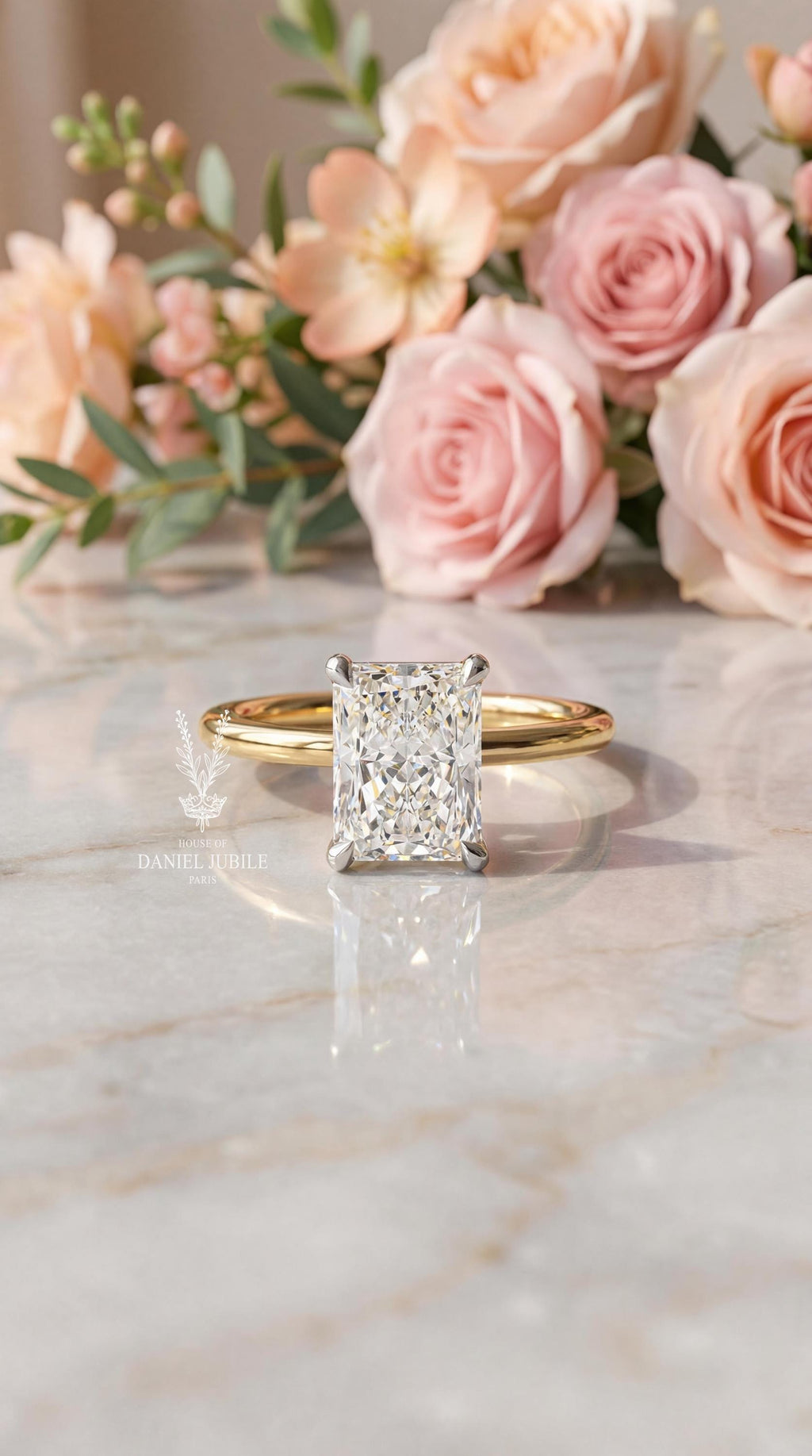 2ct Radiant Cut Lab Diamond Engagement Ring – 14k White Gold Vintage Cluster