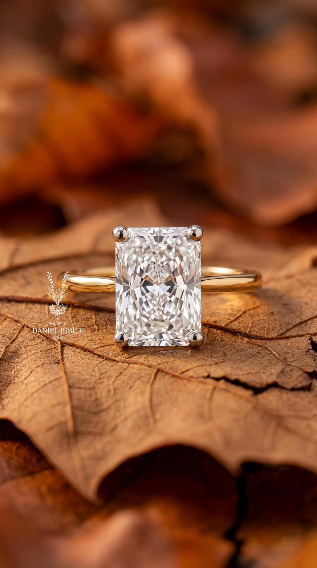 3ct Radiant Cut Lab Diamond Engagement Ring – Two-Tone 14k Gold Hidden Halo