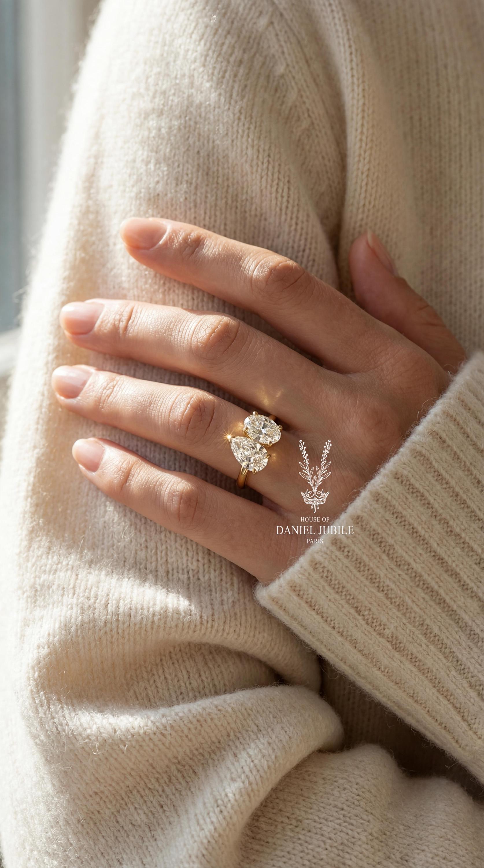 Toi et Moi Engagement Ring – 4 Carat Weight Pear & Oval Lab Diamond, 14k Gold