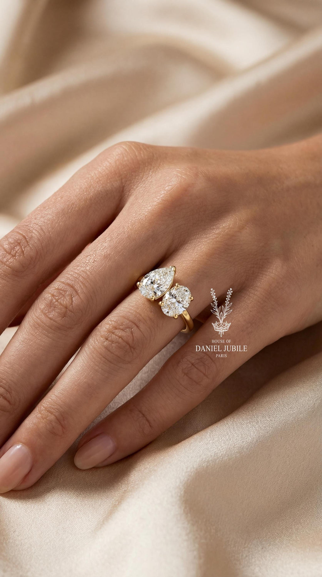 Toi et Moi Engagement Ring – 4 Carat Weight Pear & Oval Lab Diamond, 14k Gold